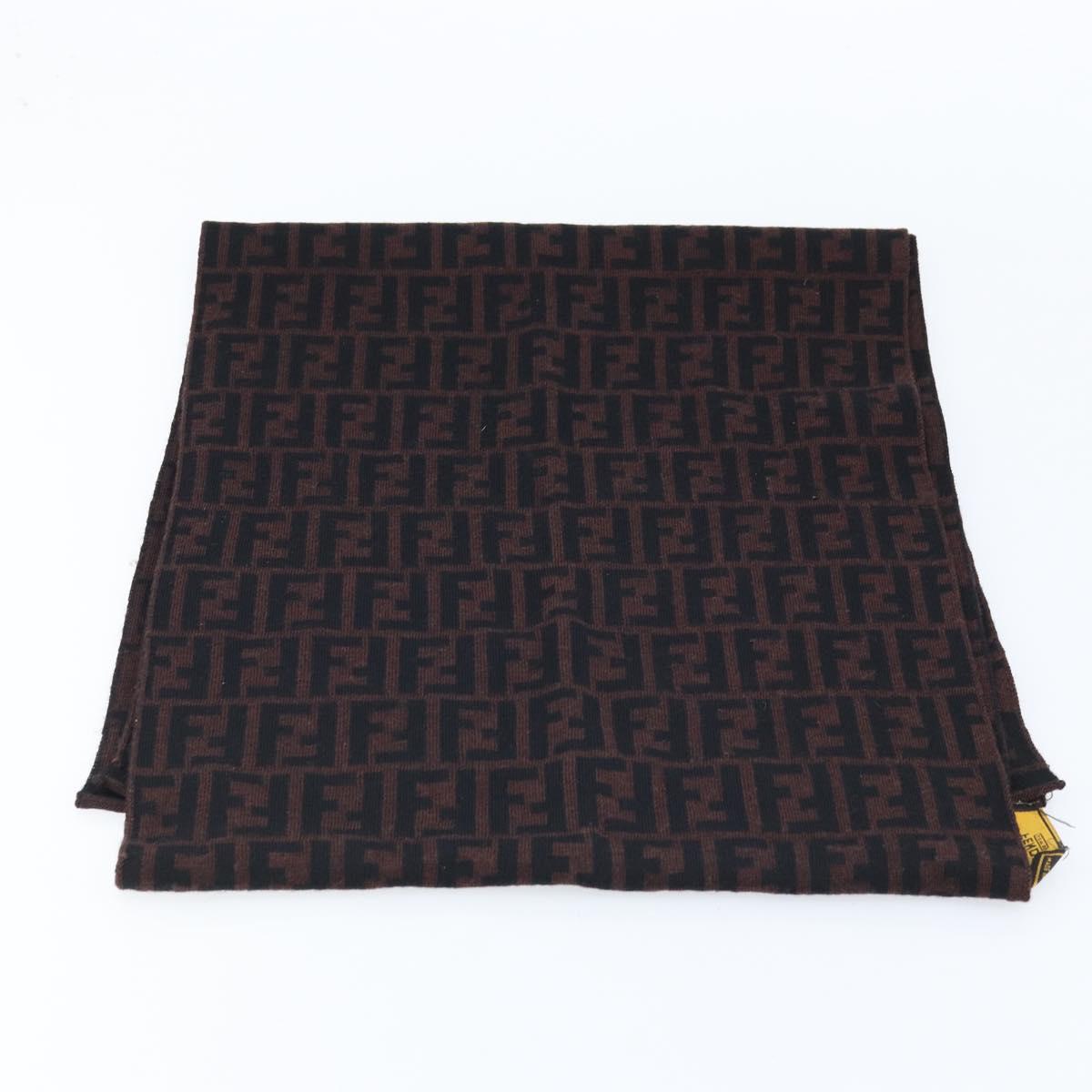FENDI Zucca Canvas Scarf Wool Black Brown Auth am10995