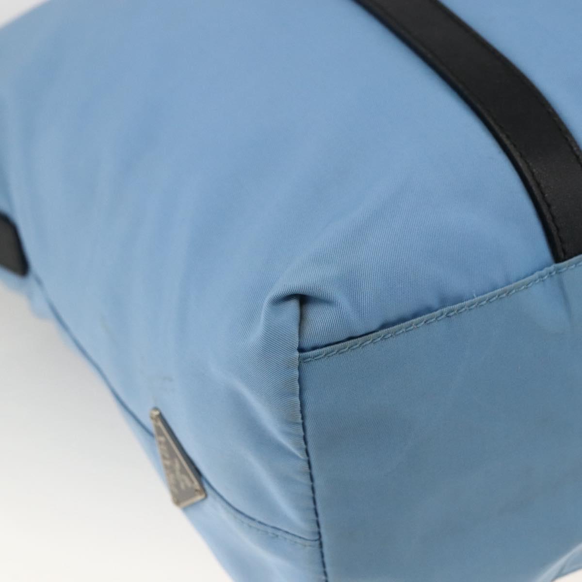 PRADA Tote Bag Nylon Leather Light Blue Silver Auth am11000