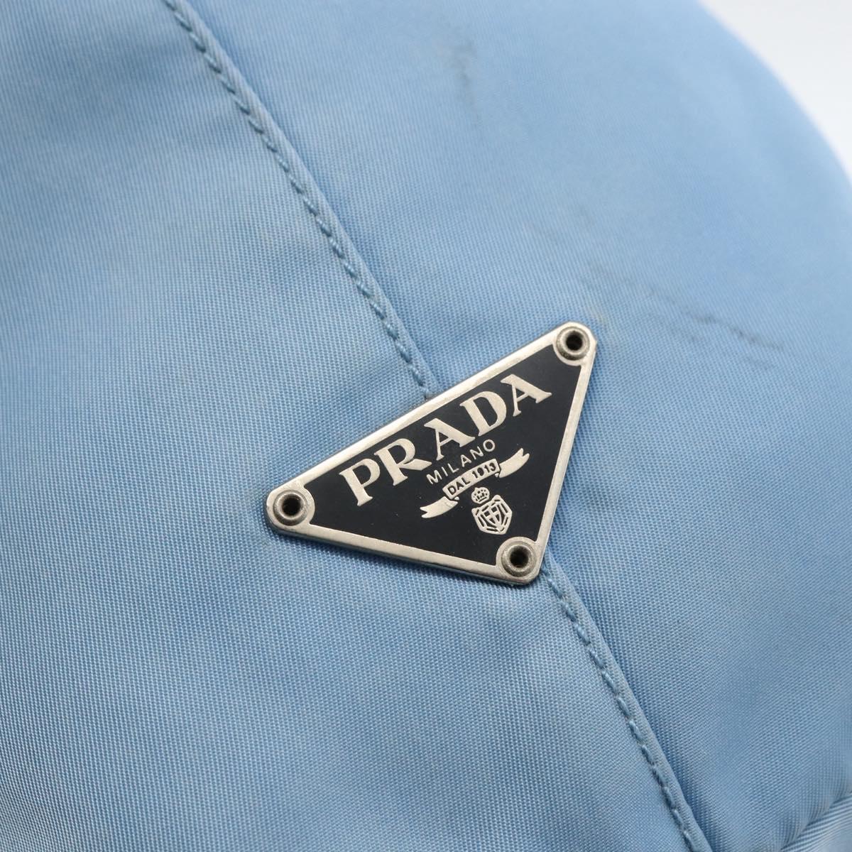 PRADA Tote Bag Nylon Leather Light Blue Silver Auth am11000