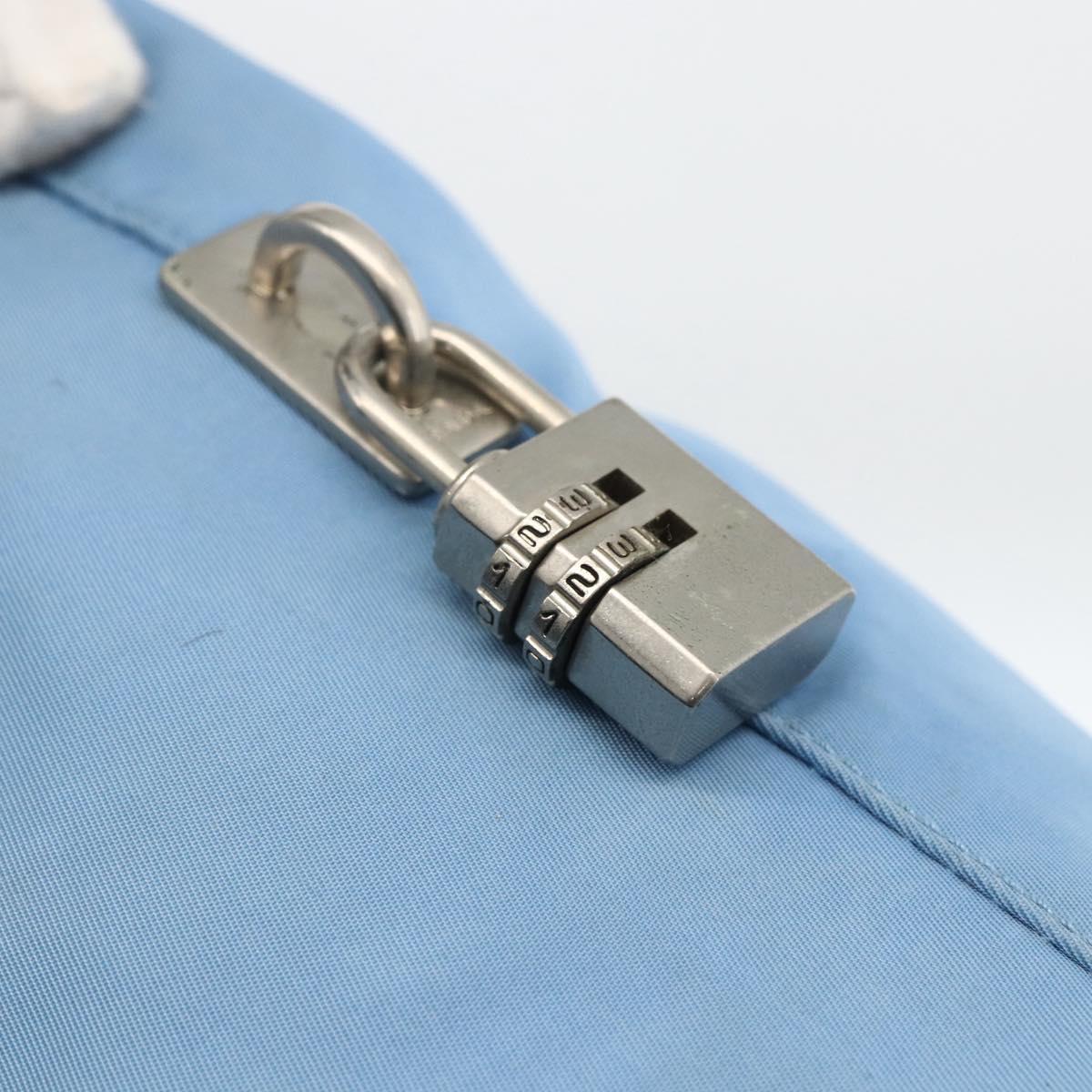 PRADA Tote Bag Nylon Leather Light Blue Silver Auth am11000