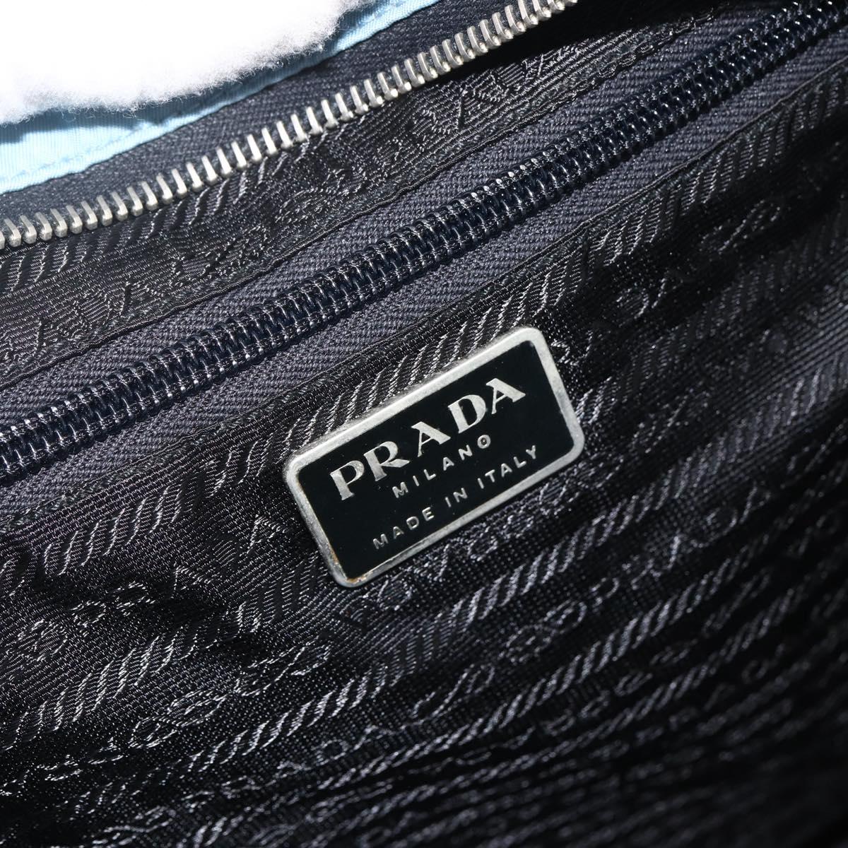 PRADA Tote Bag Nylon Leather Light Blue Silver Auth am11000