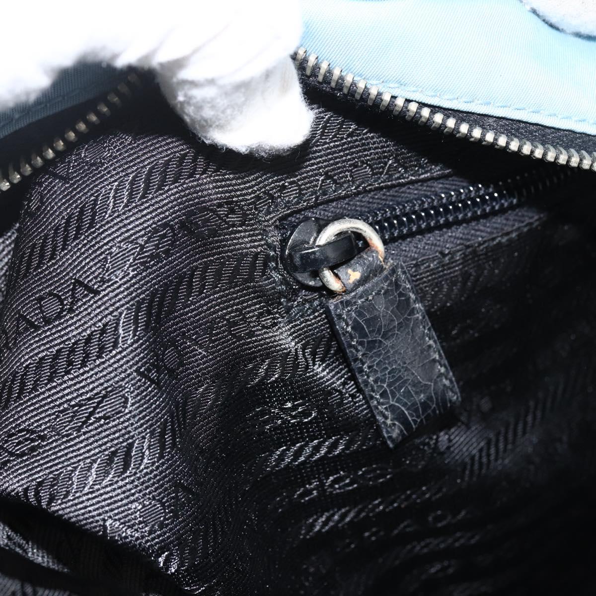 PRADA Tote Bag Nylon Leather Light Blue Silver Auth am11000