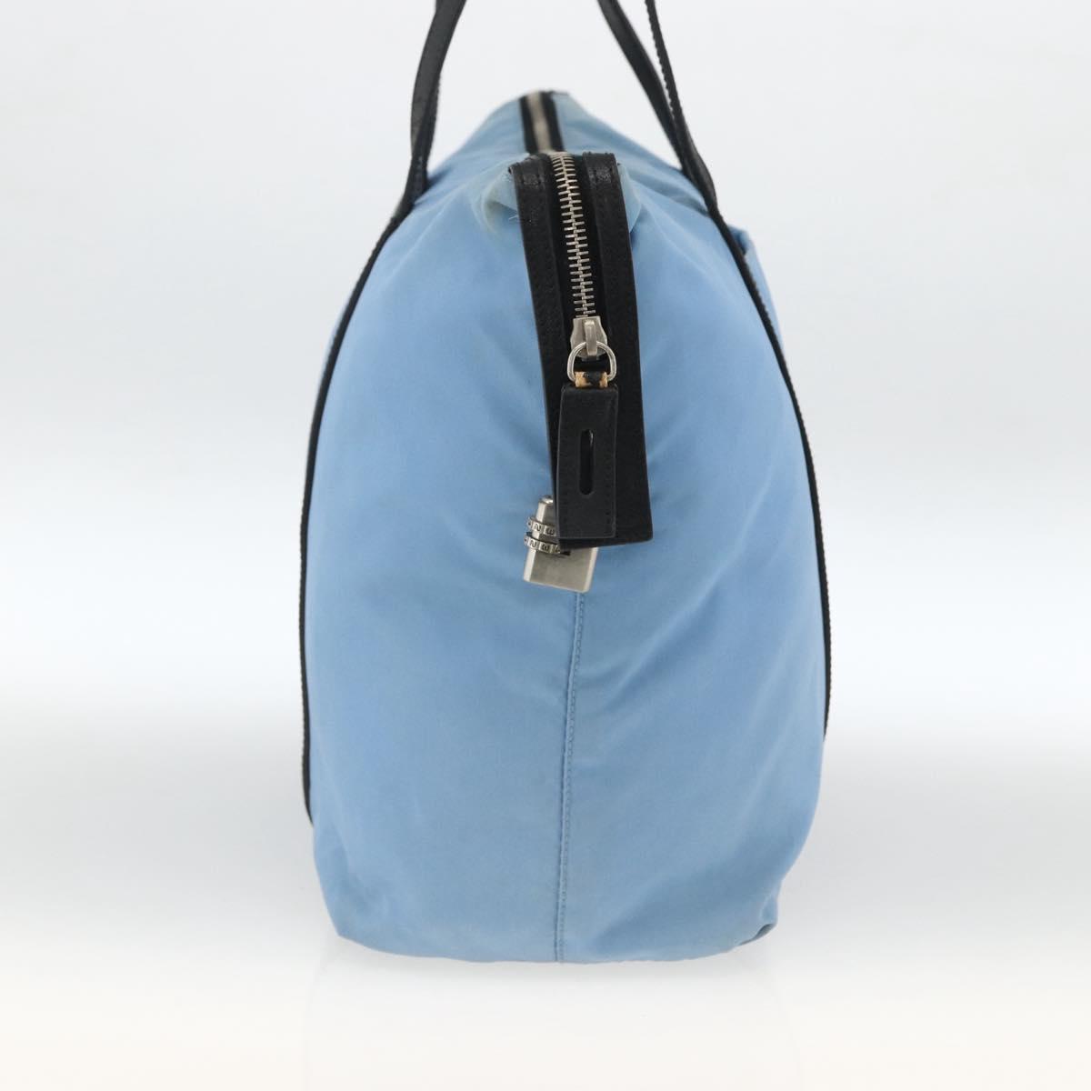 PRADA Tote Bag Nylon Leather Light Blue Silver Auth am11000