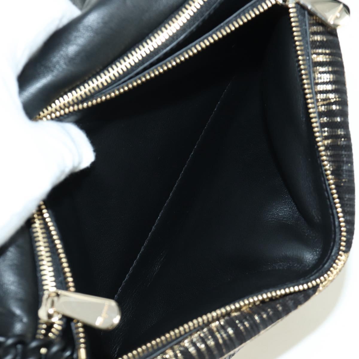 Salvatore Ferragamo Vala Chain Shoulder Bag Leather Black Gold Auth am11001V