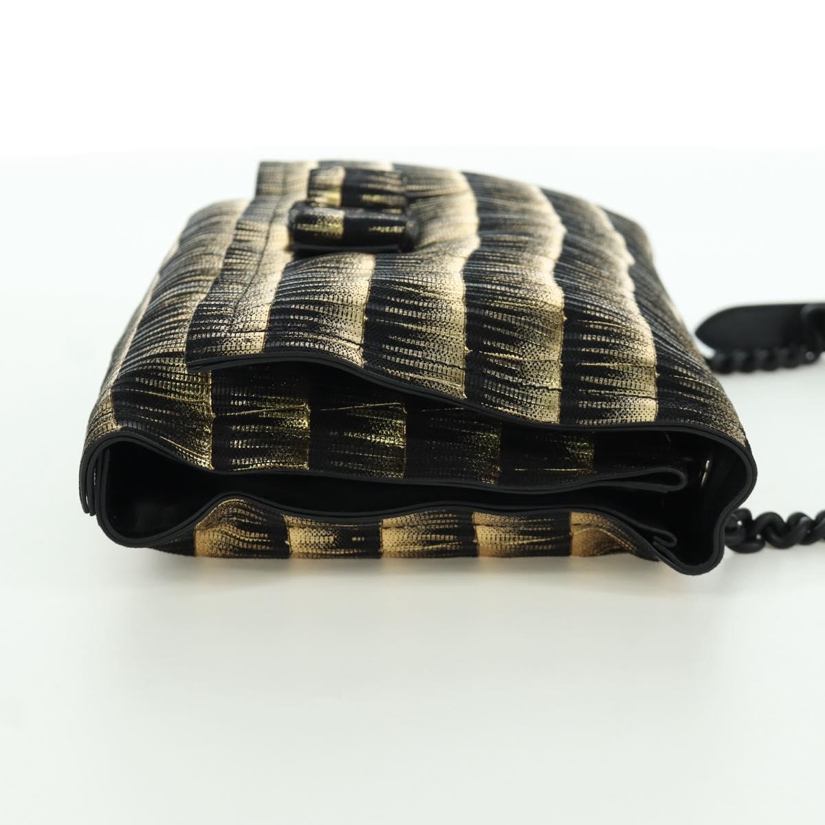 Salvatore Ferragamo Vala Chain Shoulder Bag Leather Black Gold Auth am11001V