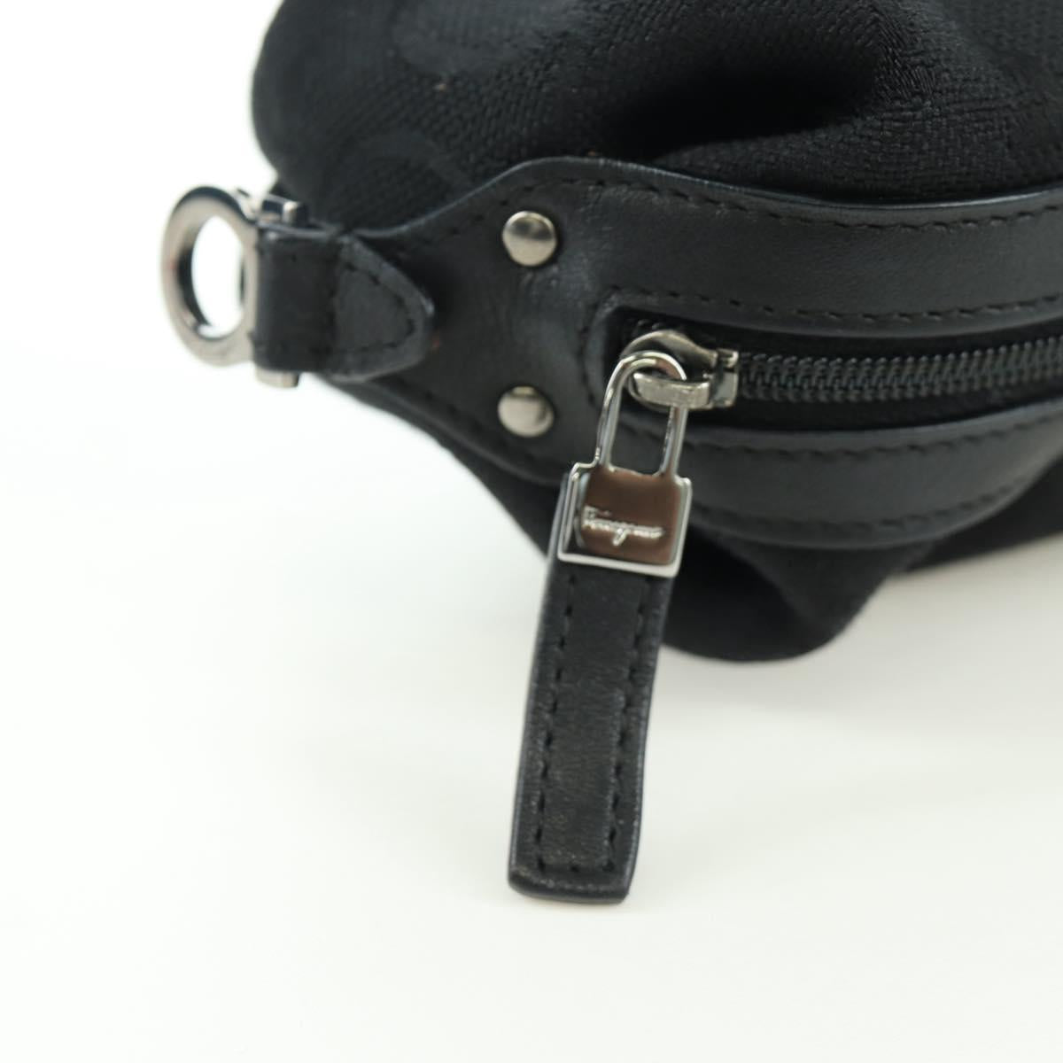 Salvatore Ferragamo Gancini Pouch Canvas Black Auth am11004A