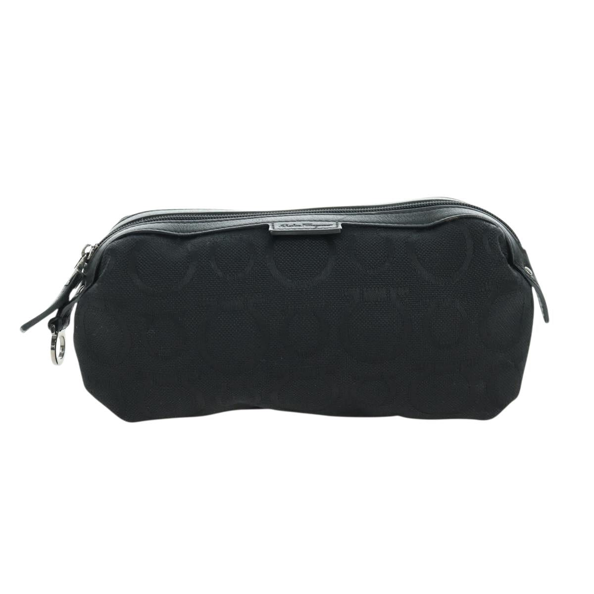 Salvatore Ferragamo Gancini Pouch Canvas Black Auth am11004A