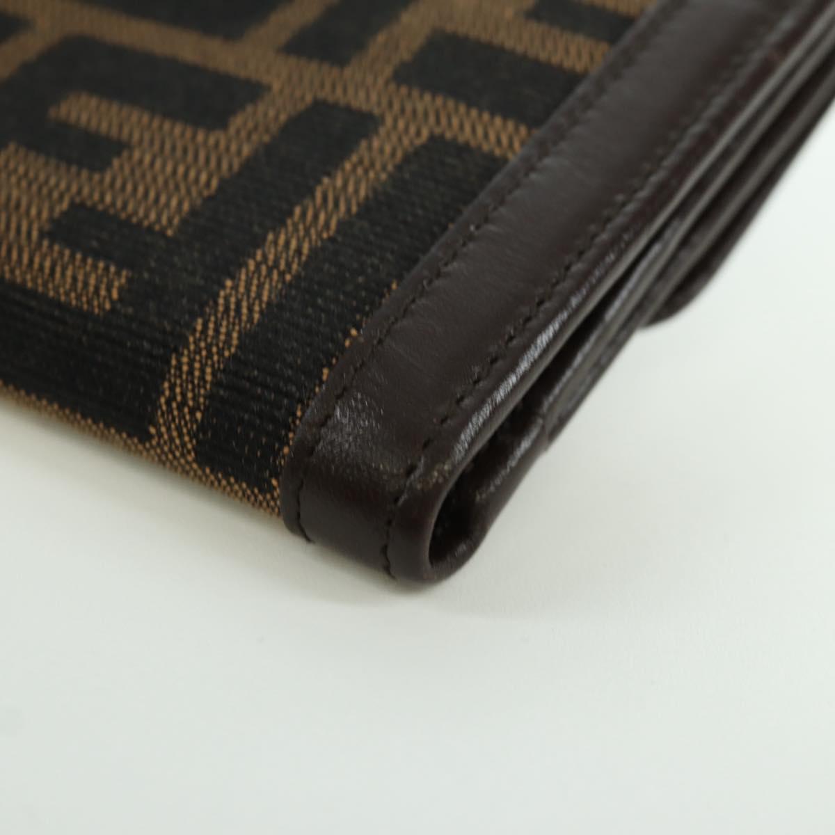 FENDI Zucca Canvas Trifold Wallet Black Brown Auth am11005V