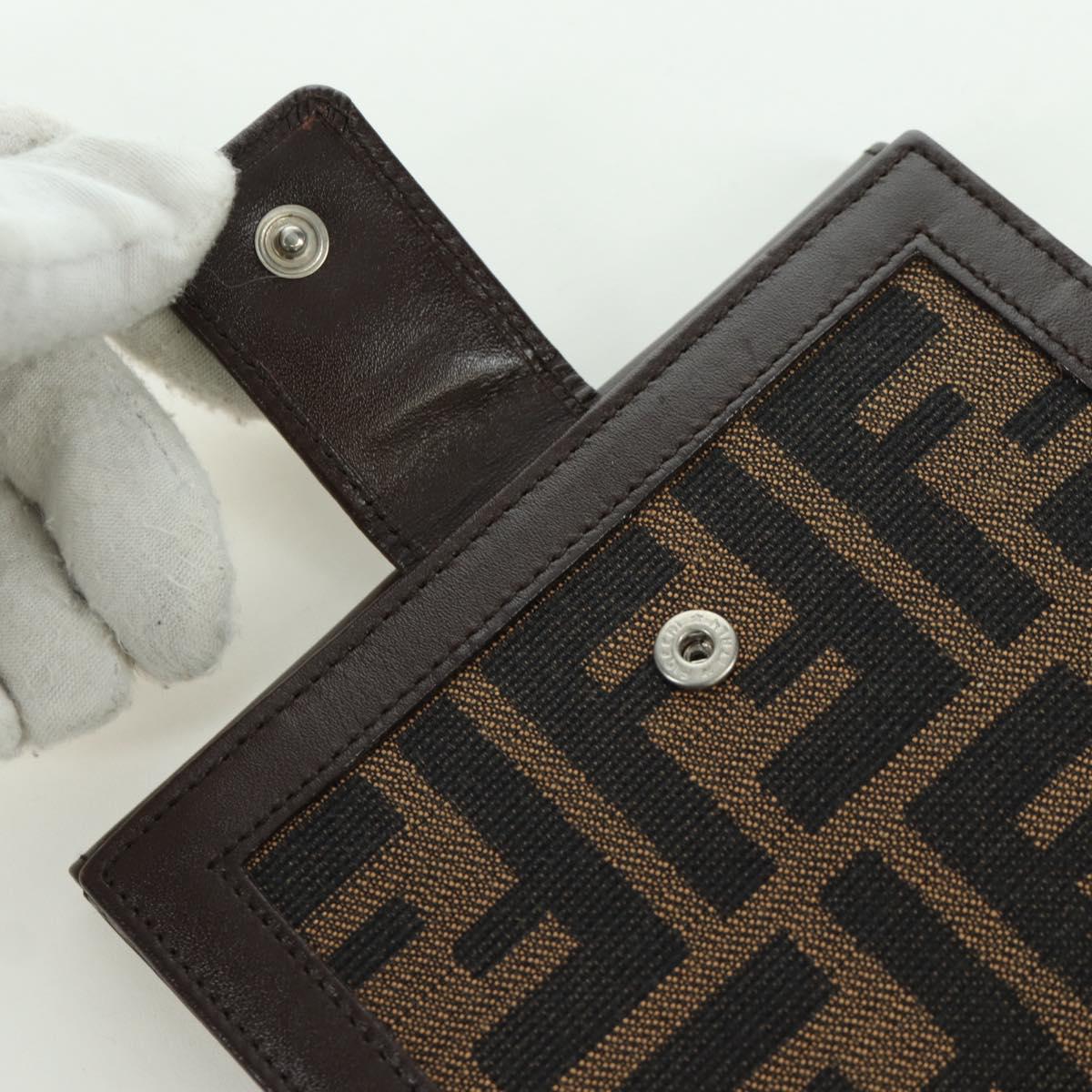 FENDI Zucca Canvas Trifold Wallet Black Brown Auth am11005V