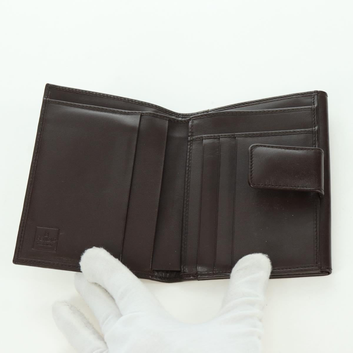 FENDI Zucca Canvas Trifold Wallet Black Brown Auth am11005V
