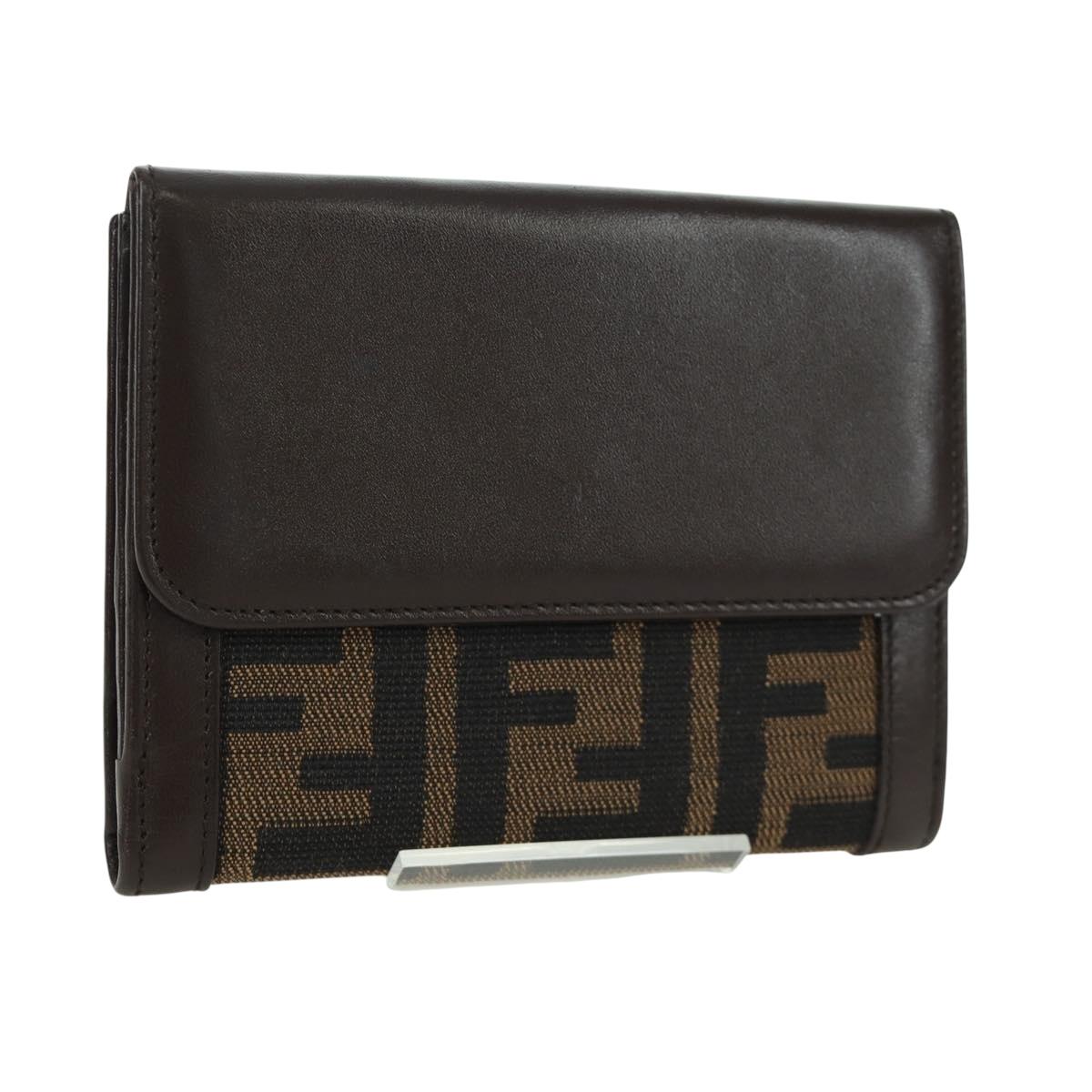 FENDI Zucca Canvas Trifold Wallet Black Brown Auth am11005V