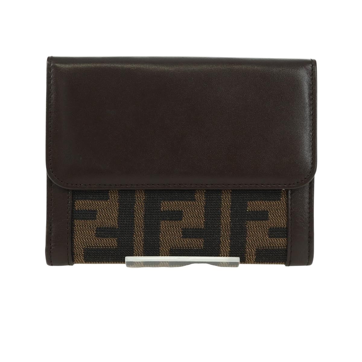 FENDI Zucca Canvas Trifold Wallet Black Brown Auth am11005V