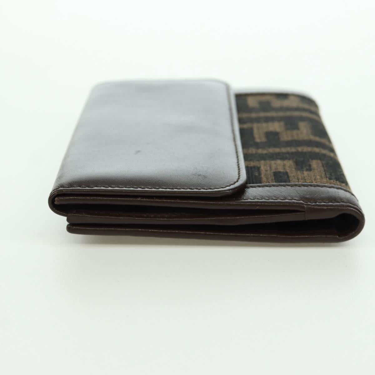 FENDI Zucca Canvas Trifold Wallet Black Brown Auth am11005V