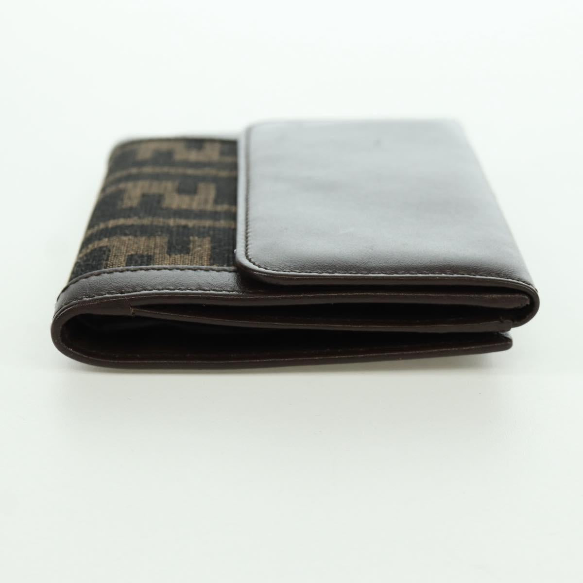 FENDI Zucca Canvas Trifold Wallet Black Brown Auth am11005V