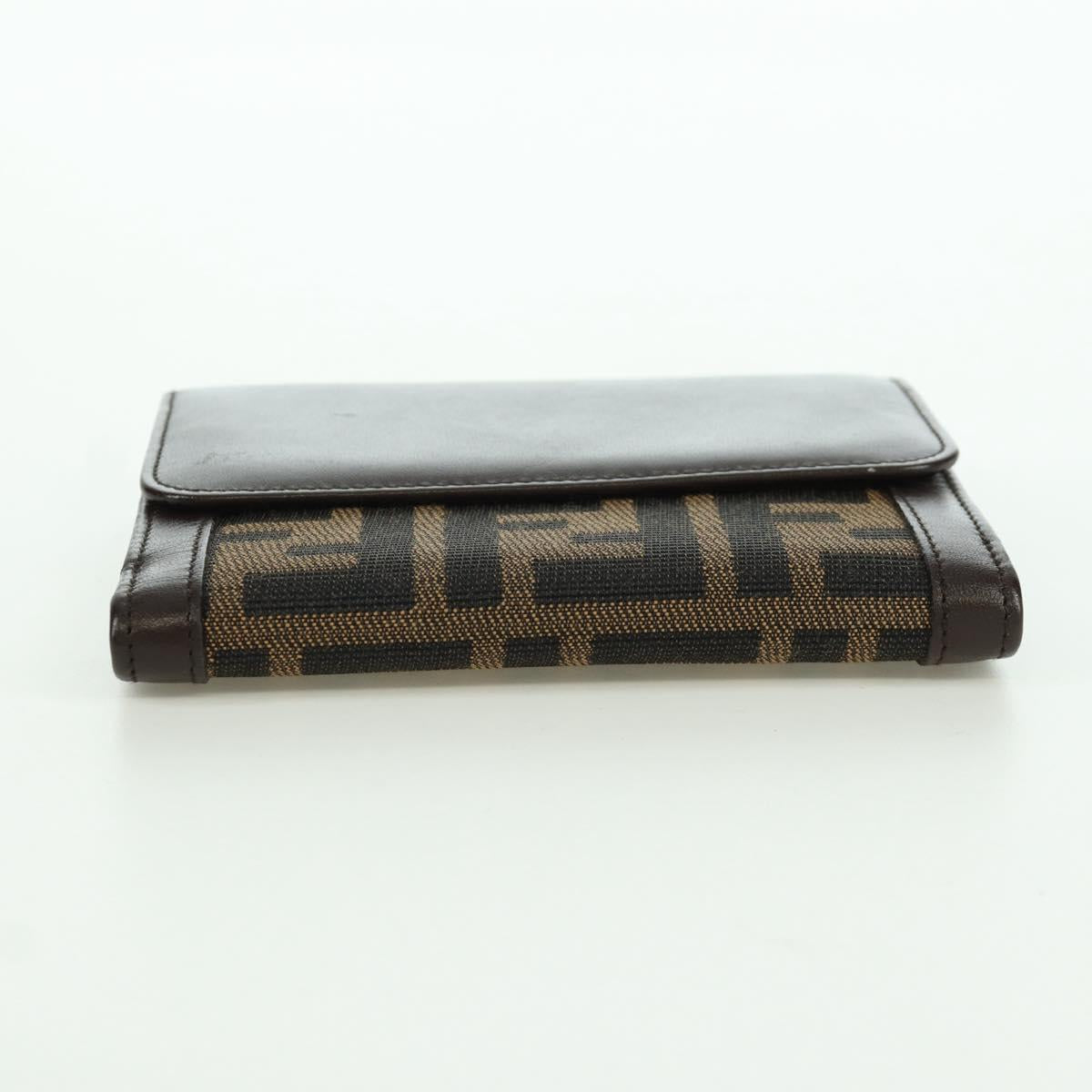 FENDI Zucca Canvas Trifold Wallet Black Brown Auth am11005V