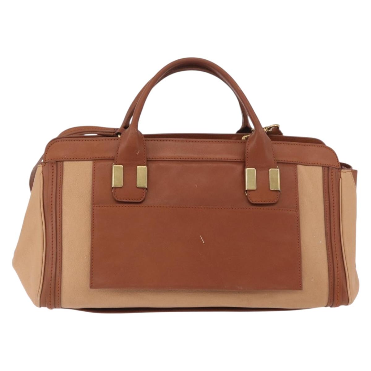 Chloe Little Alice Hand Bag Leather 2way Brown Gold Auth am11007