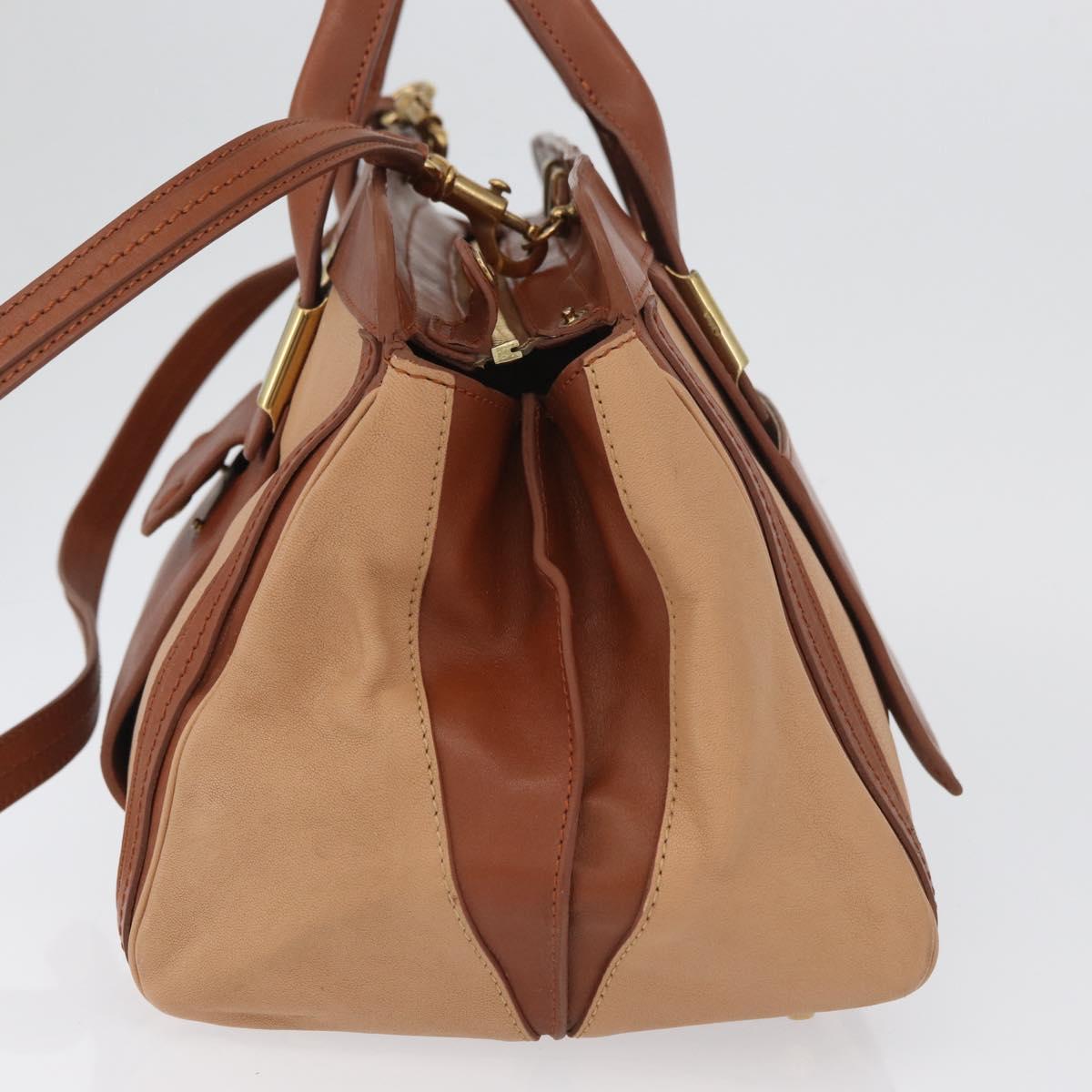 Chloe Little Alice Hand Bag Leather 2way Brown Gold Auth am11007