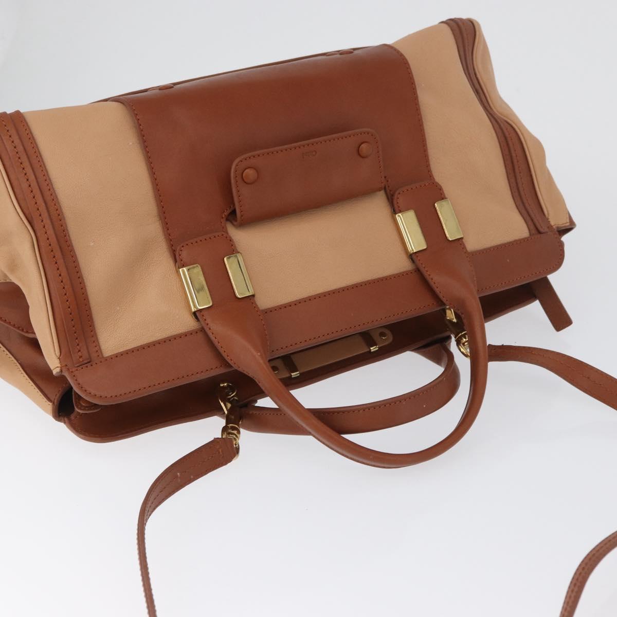 Chloe Little Alice Hand Bag Leather 2way Brown Gold Auth am11007