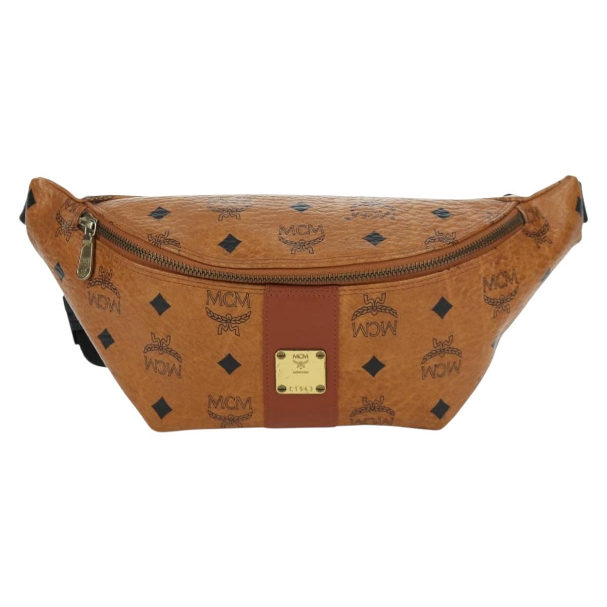 MCM Vicetos Logogram Waist bag PVC Leather Gold Brown Auth am11009A