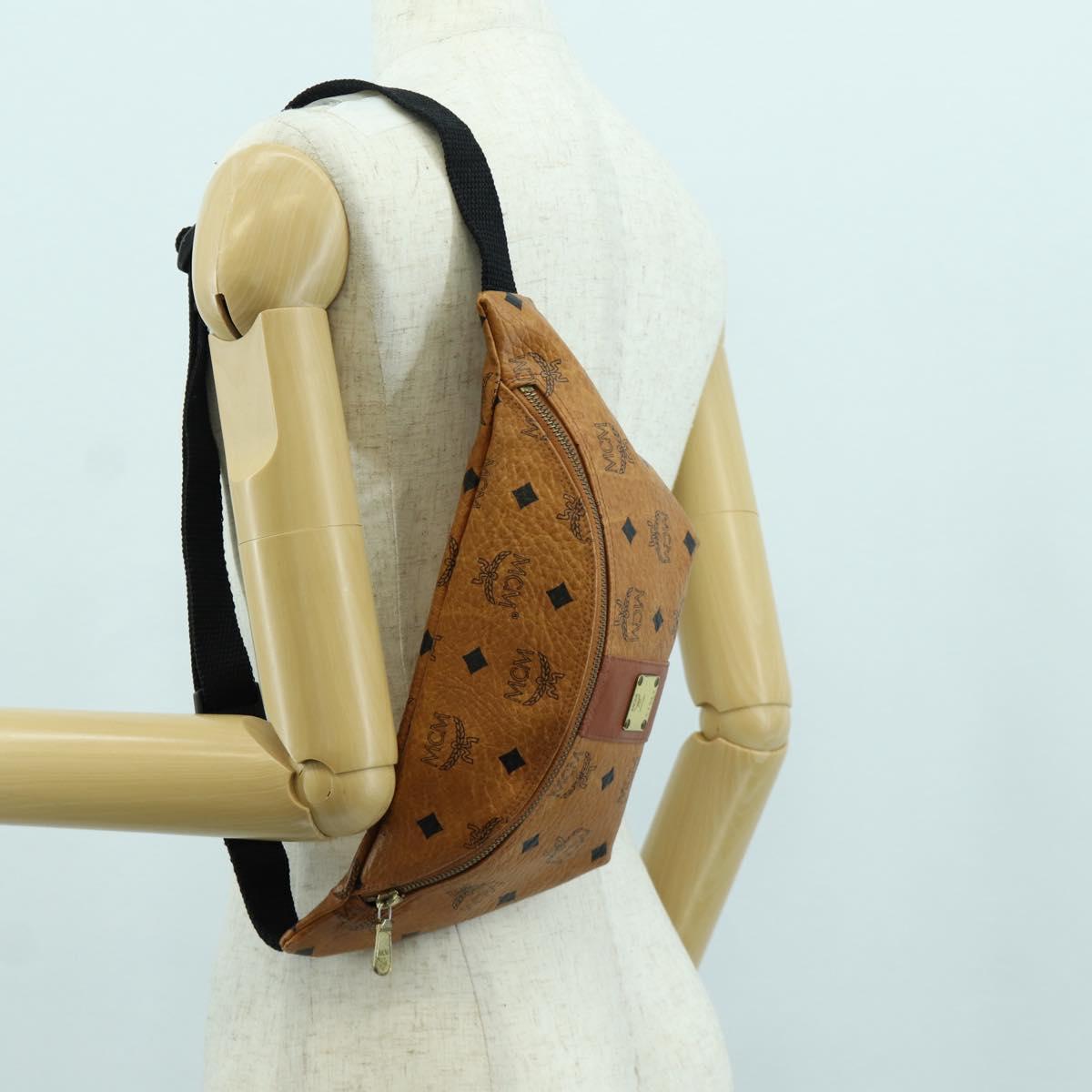 MCM Vicetos Logogram Waist bag PVC Leather Gold Brown Auth am11009A