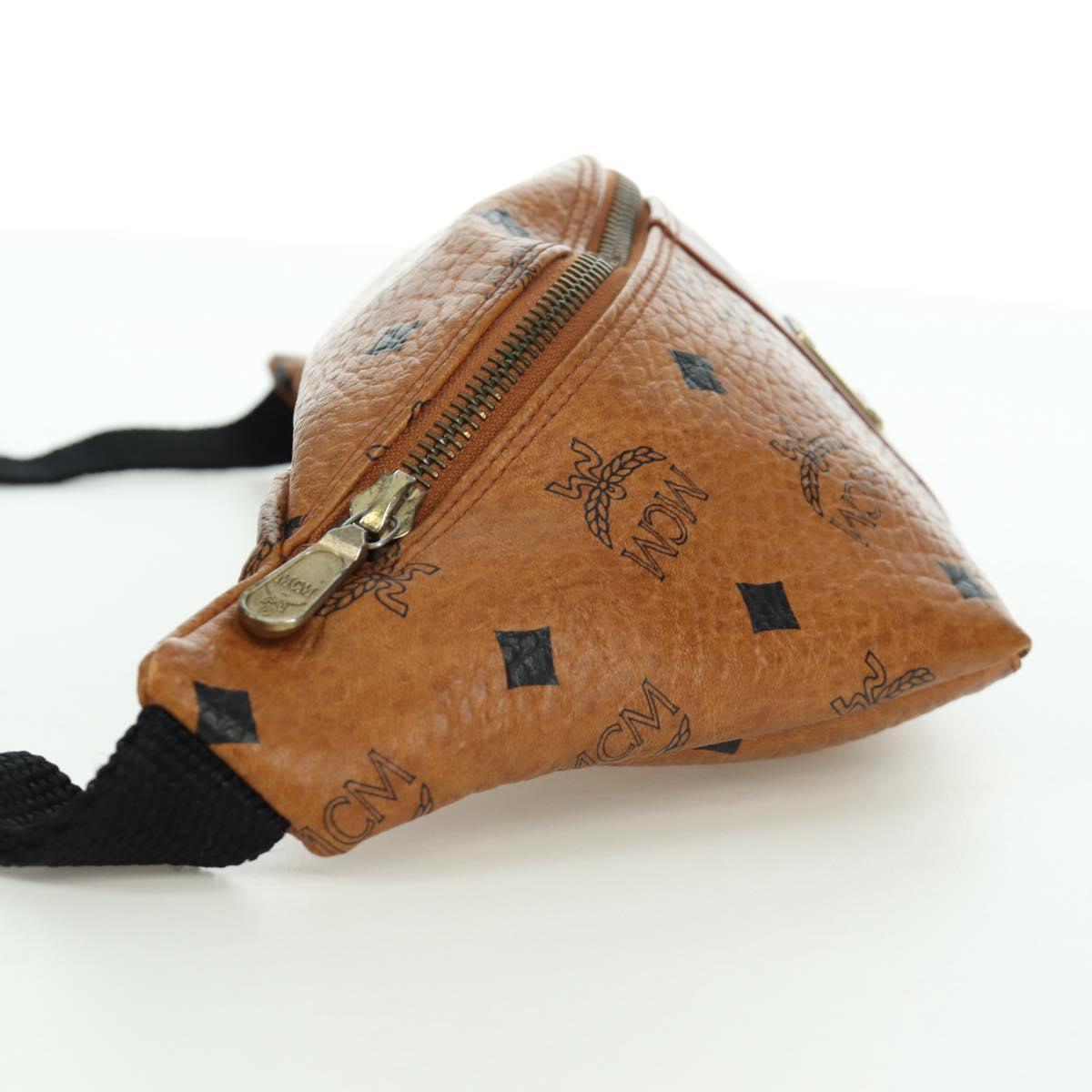 MCM Vicetos Logogram Waist bag PVC Leather Gold Brown Auth am11009A