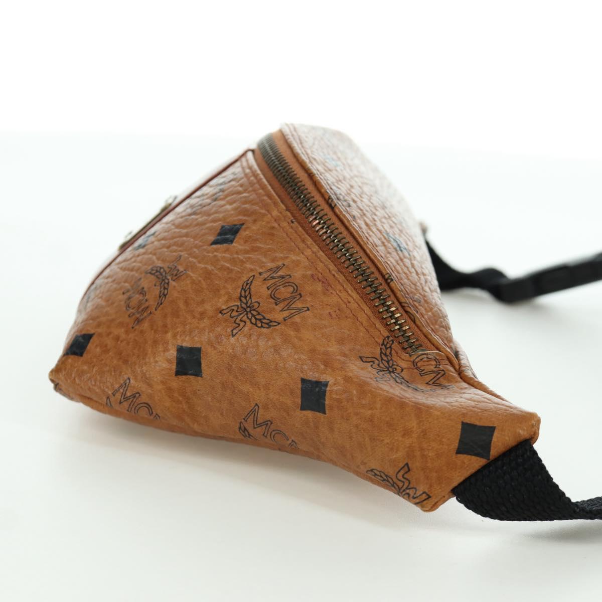 MCM Vicetos Logogram Waist bag PVC Leather Gold Brown Auth am11009A