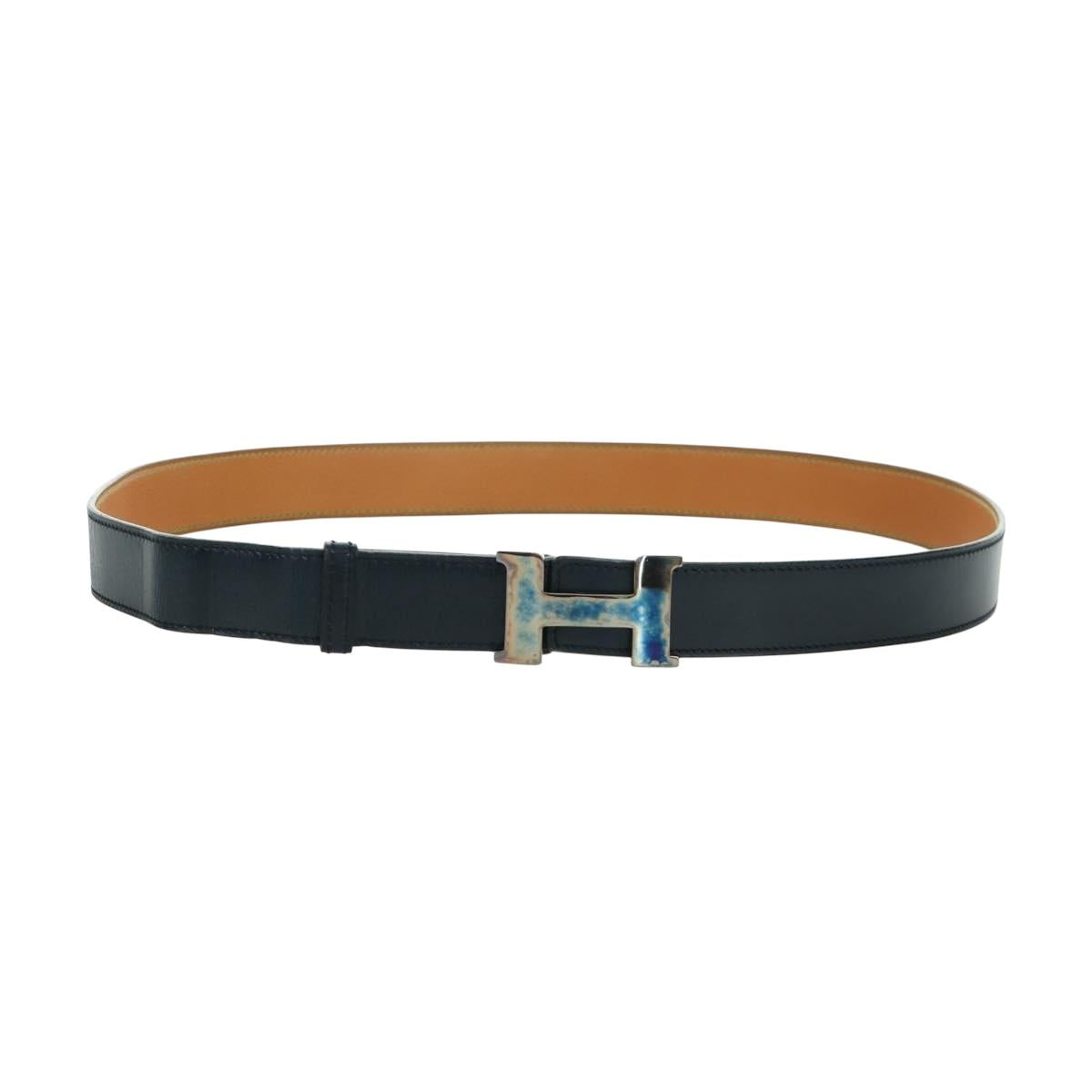 HERMES Constance Belt Leather Vintage 29.5"" Navy Auth am11019A