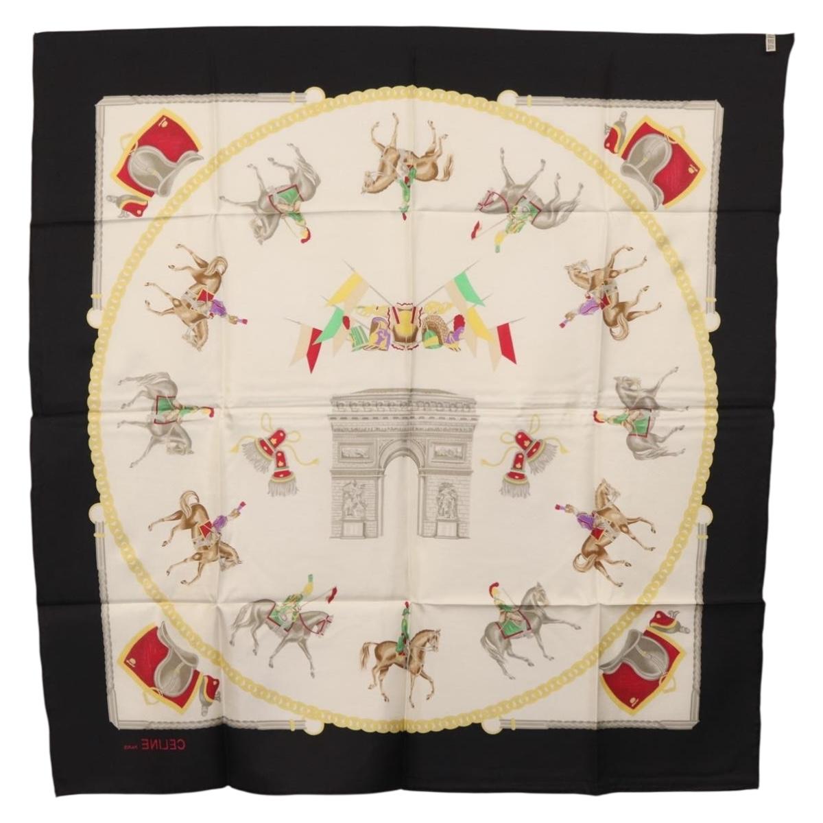 CELINE Scarf Silk Black White Auth am11020A