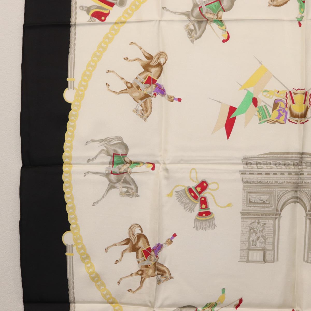 CELINE Scarf Silk Black White Auth am11020A