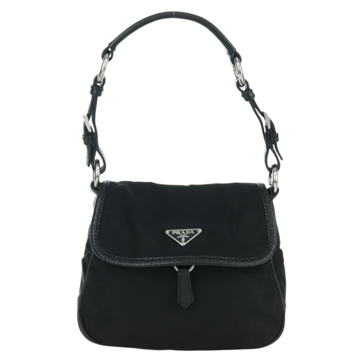 PRADA Hand Bag Nylon Black Silver BR2120 Auth am11021V