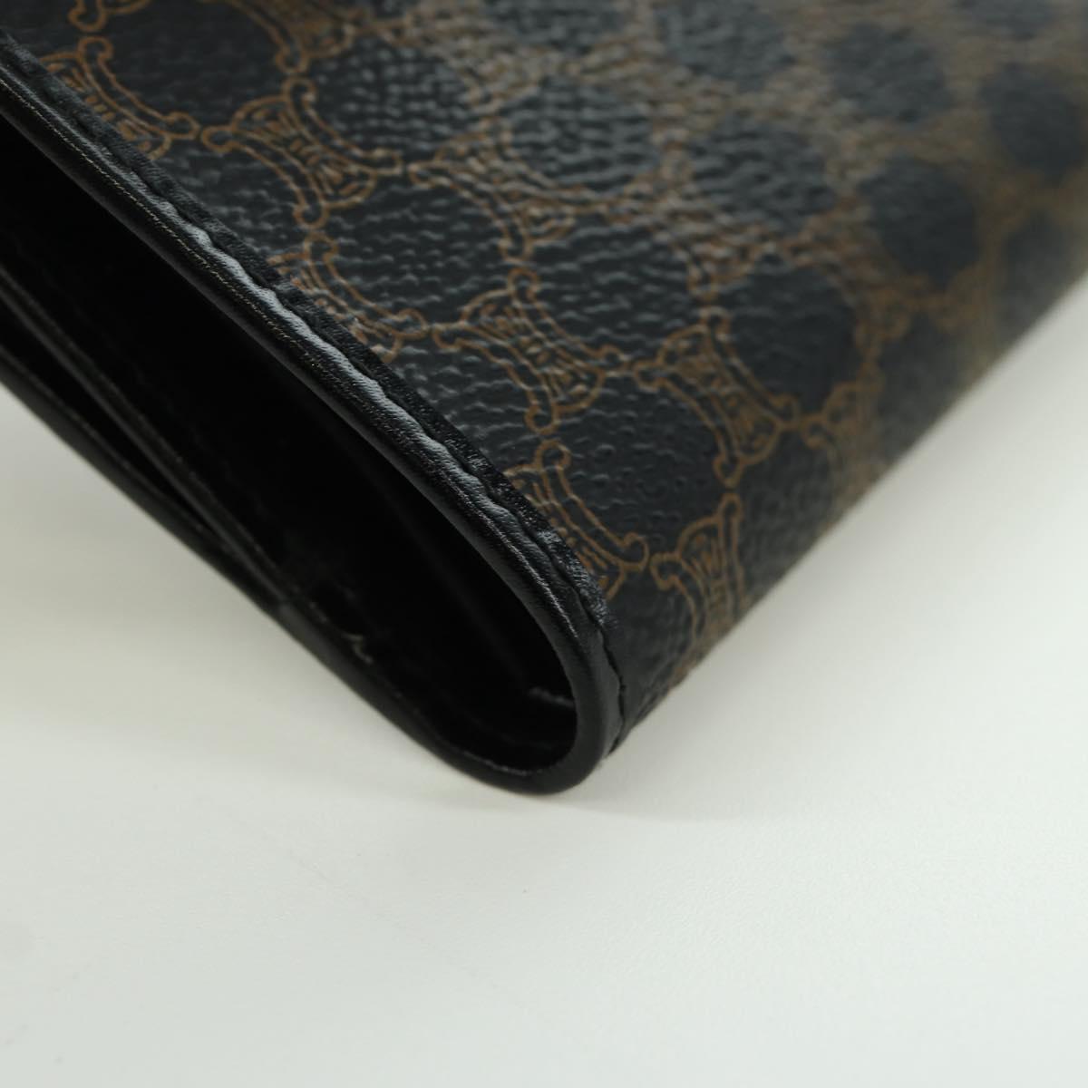 CELINE Macadam Canvas Trifold Wallet PVC Leather Black Gold Auth am11034V