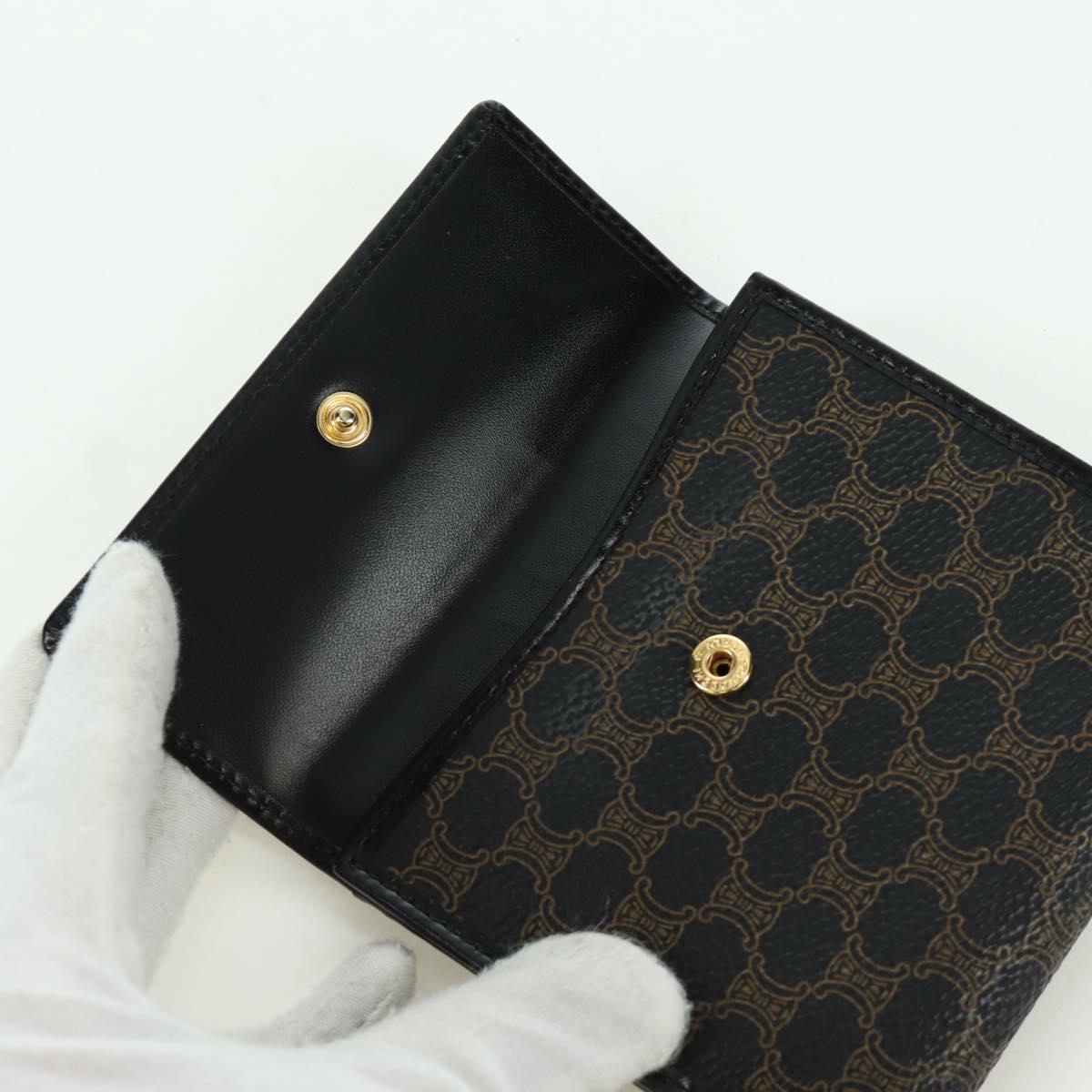 CELINE Macadam Canvas Trifold Wallet PVC Leather Black Gold Auth am11034V