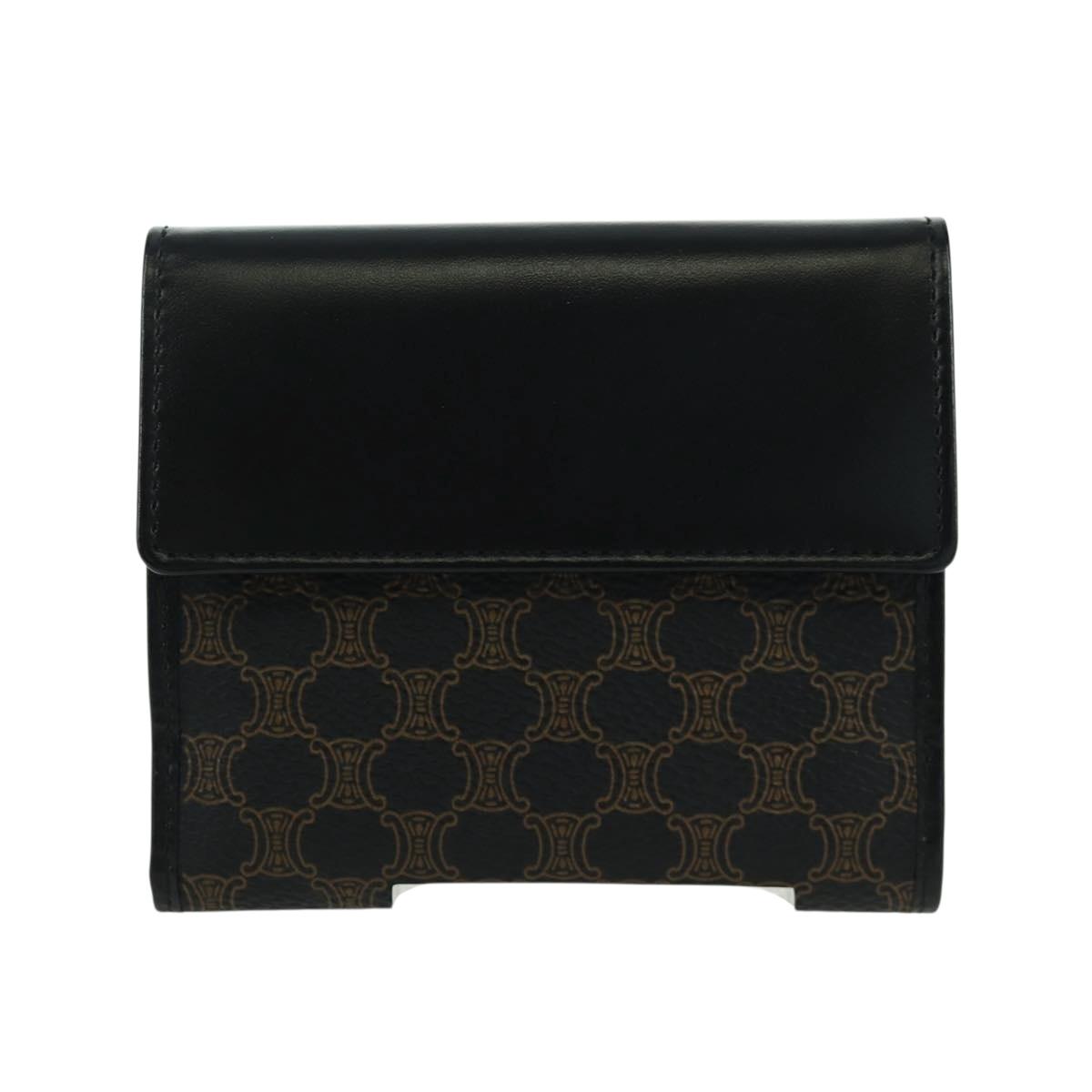 CELINE Macadam Canvas Trifold Wallet PVC Leather Black Gold Auth am11034V