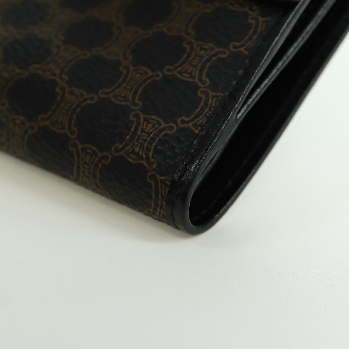 CELINE Macadam Canvas Trifold Wallet PVC Leather Black Gold Auth am11034V