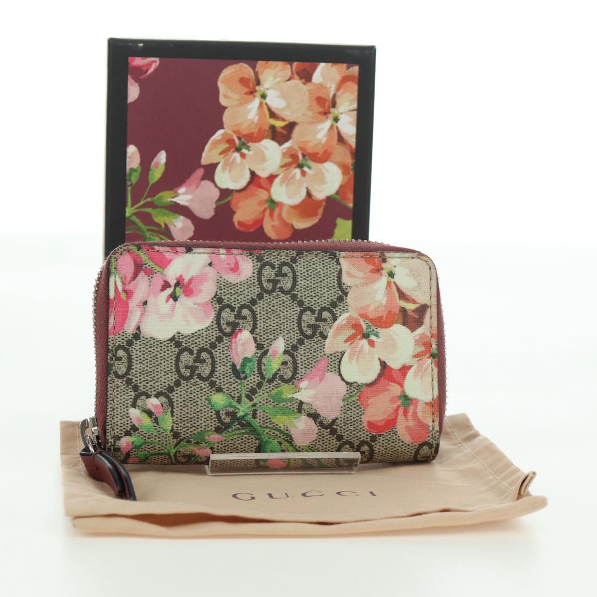GUCCI GG Supreme Flora Round Coin Purse Coin Purse PVC Beige Pink Auth am11036V