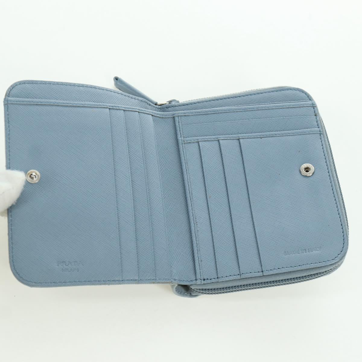 PRADA Round Compact Wallet Wallet Nylon Light Blue 1ML605 Auth am11040V