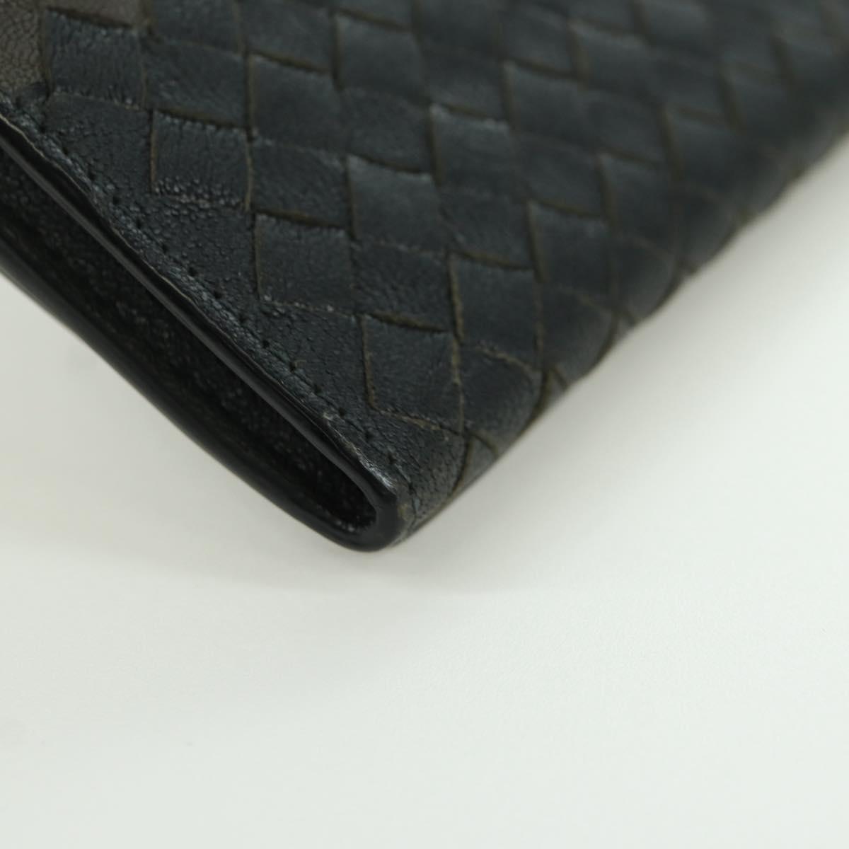BOTTEGA VENETA INTRECCIATO Long Wallet Leather Navy Gray Ivory Auth am11043A