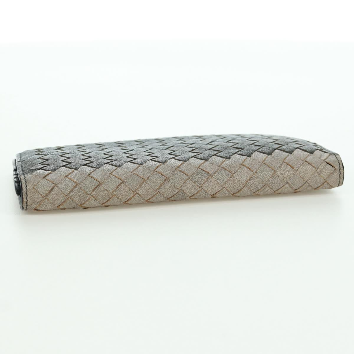 BOTTEGA VENETA INTRECCIATO Long Wallet Leather Navy Gray Ivory Auth am11043A