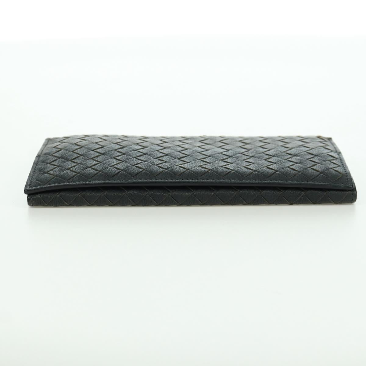 BOTTEGA VENETA INTRECCIATO Long Wallet Leather Navy Gray Ivory Auth am11043A