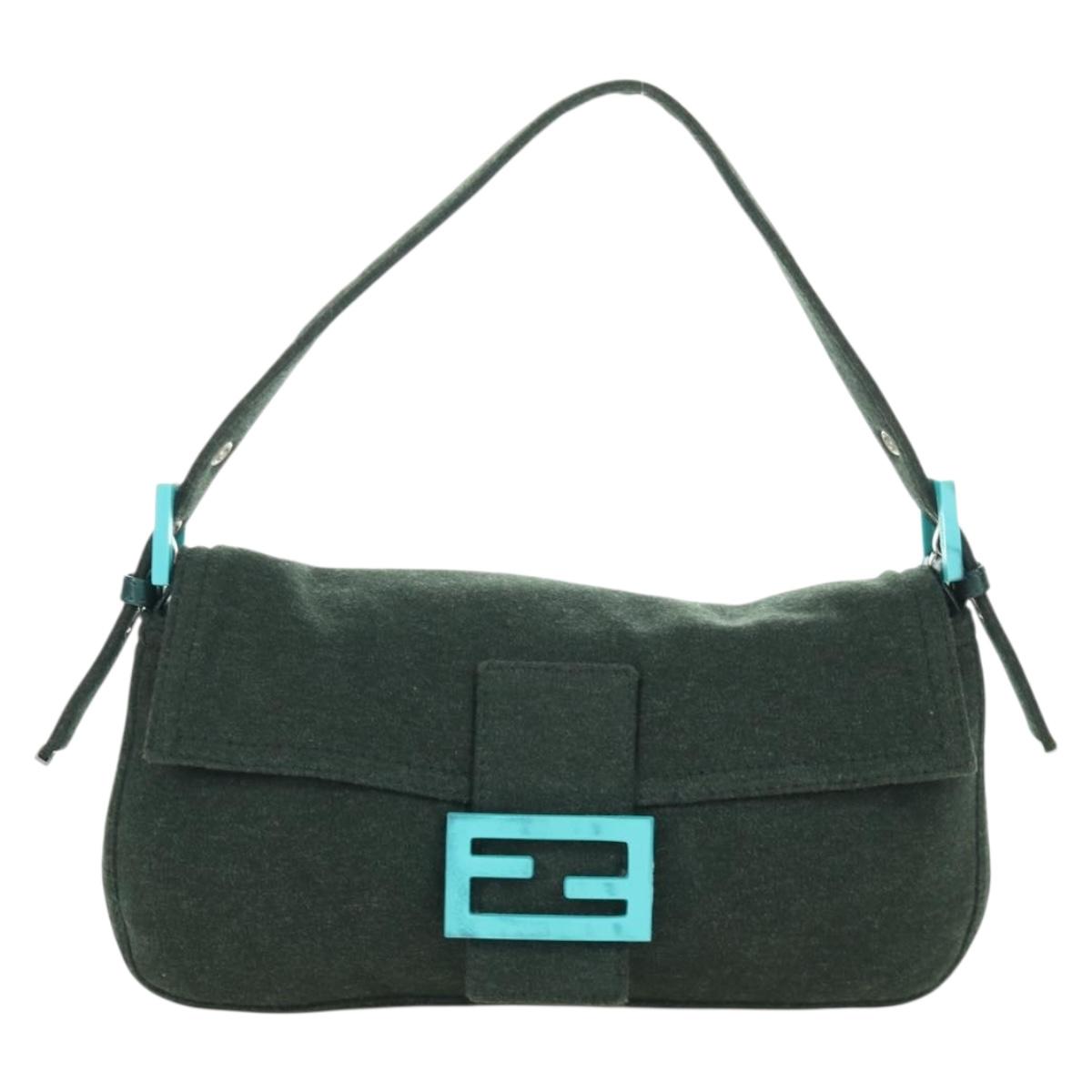 FENDI Mamma Baguette Shoulder Bag Jersey Green Silver Auth am11047V