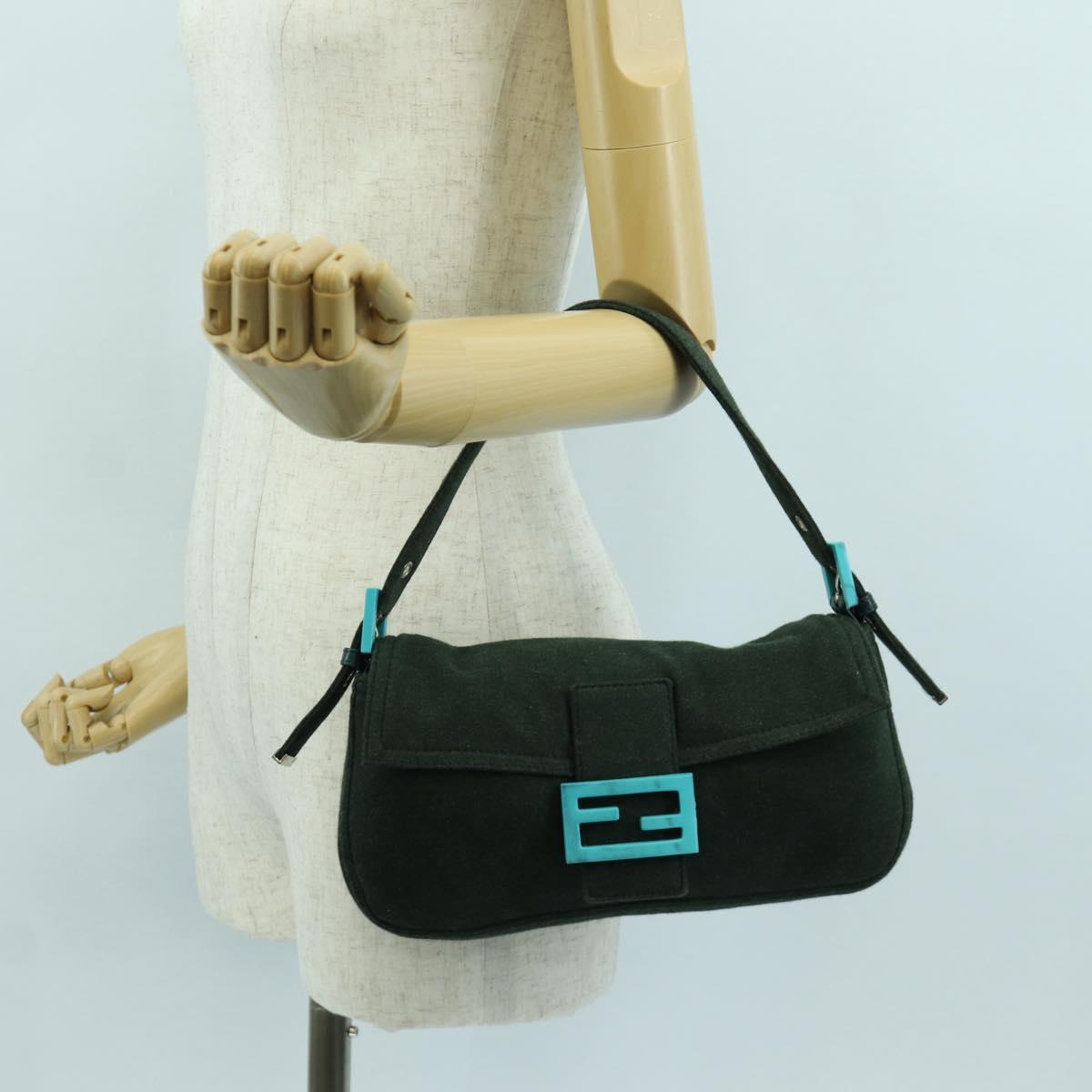 FENDI Mamma Baguette Shoulder Bag Jersey Green Silver Auth am11047V