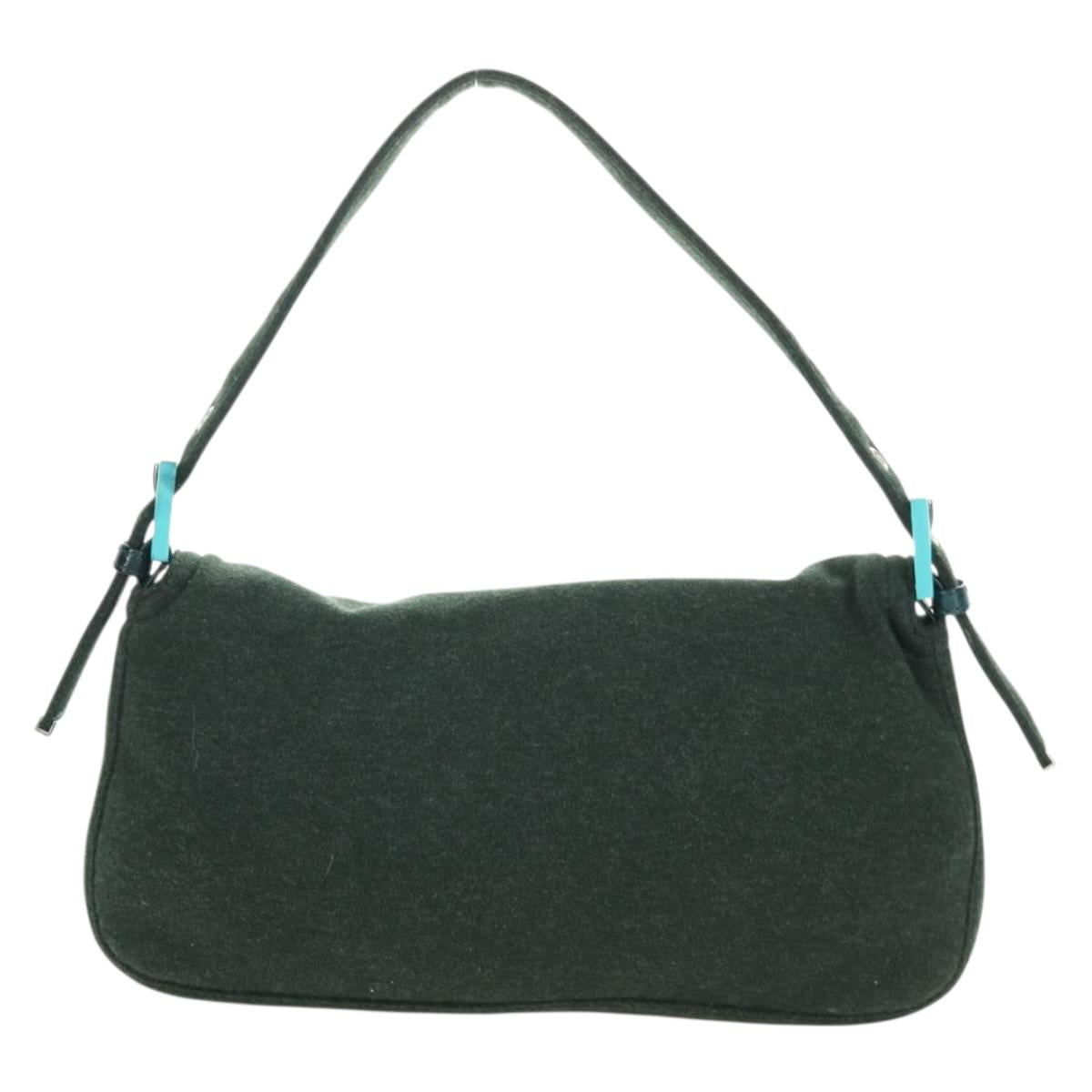 FENDI Mamma Baguette Shoulder Bag Jersey Green Silver Auth am11047V