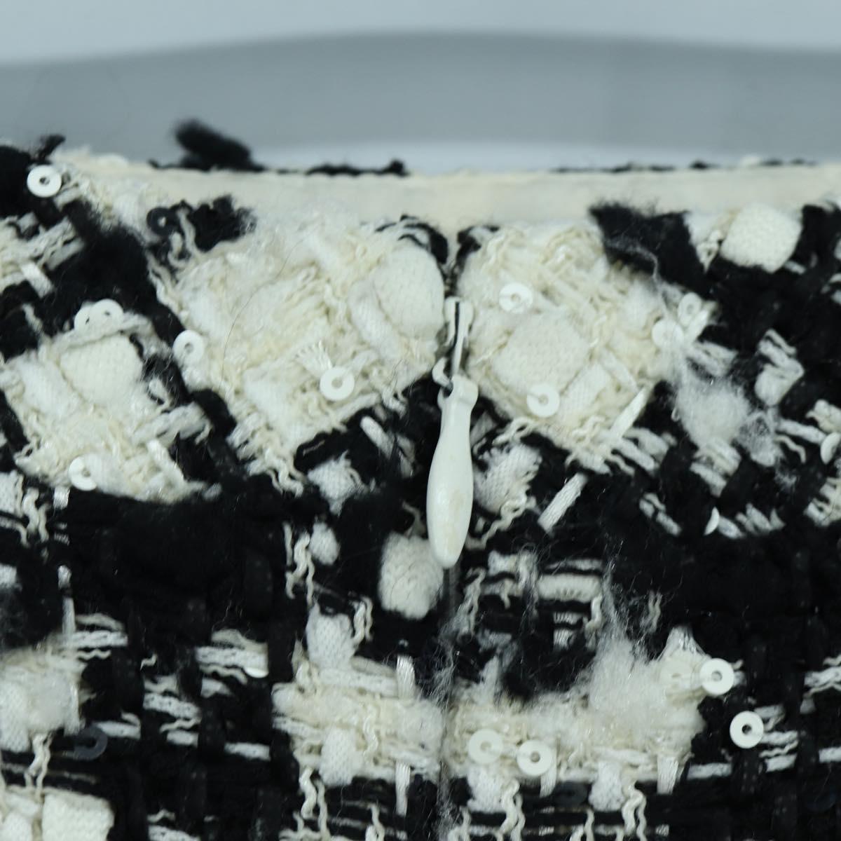 CHANEL Skirt Tweed 36 Black White CC Auth am11048V