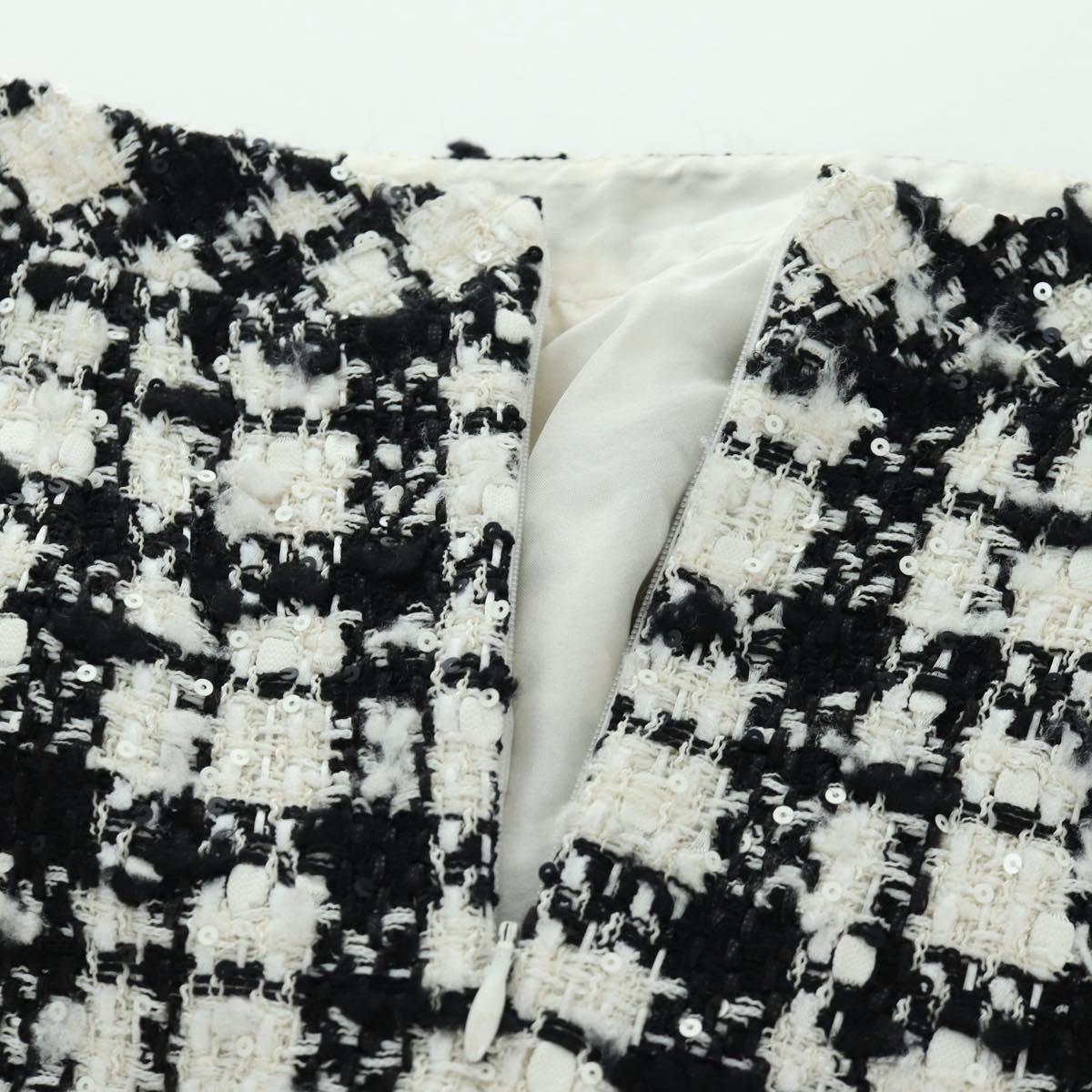 CHANEL Skirt Tweed 36 Black White CC Auth am11048V