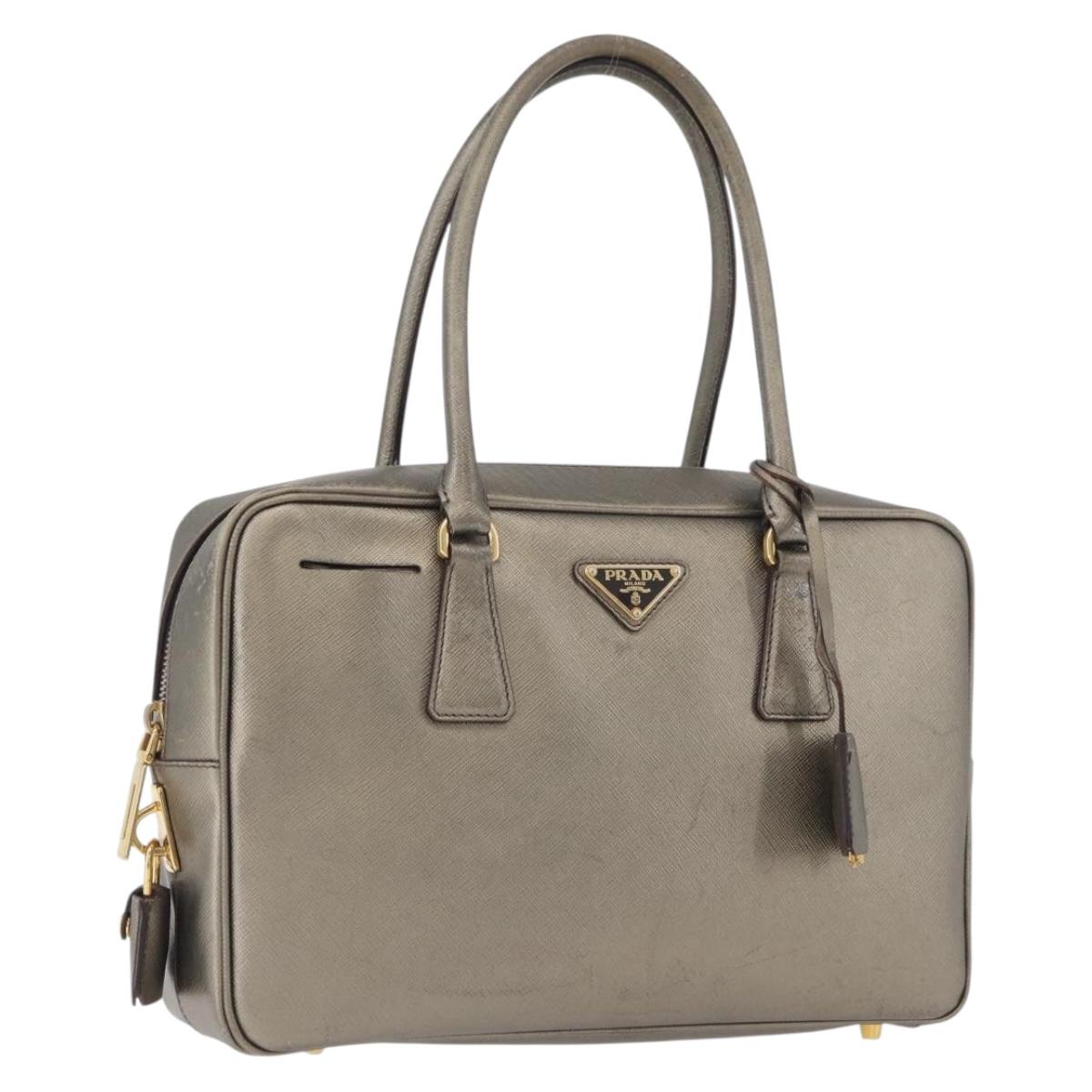 PRADA Hand Bag Safiano leather Gold Auth am11051A