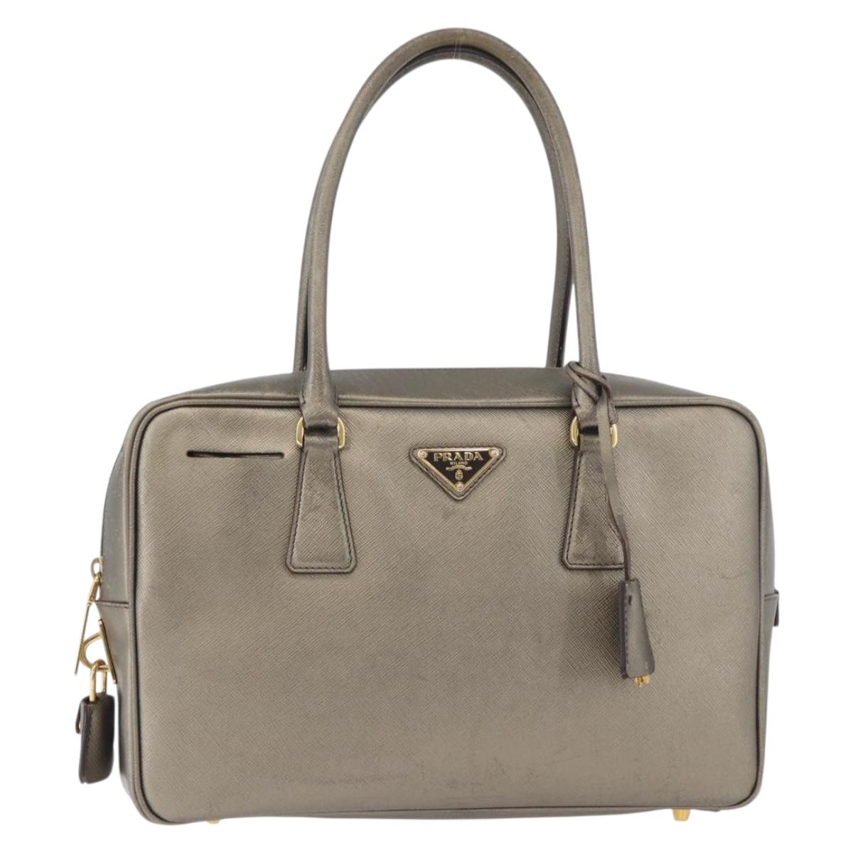 PRADA Hand Bag Safiano leather Gold Auth am11051A