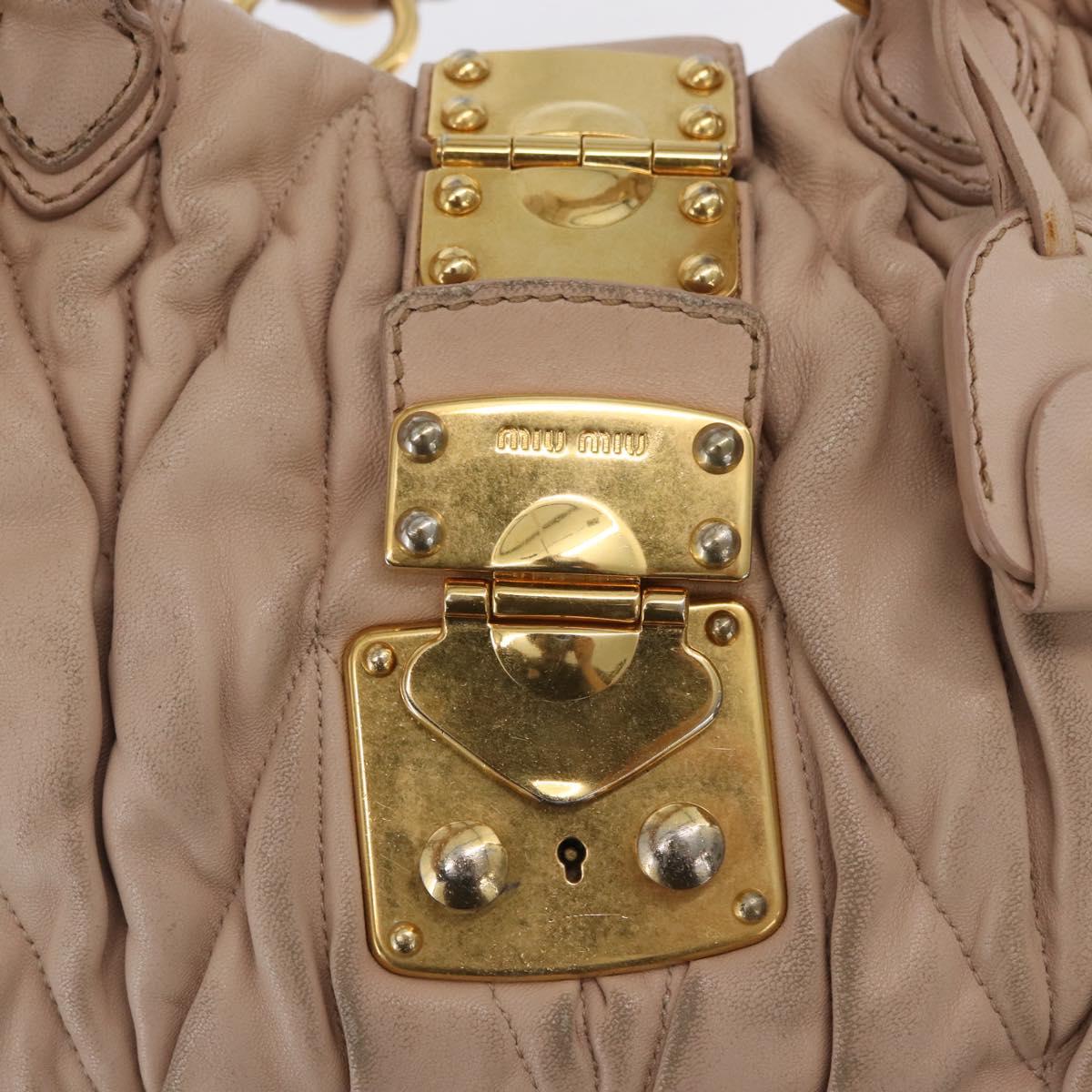 Miu Miu Matelasse Hand Bag Leather 2way Pink Gold Auth am11053A
