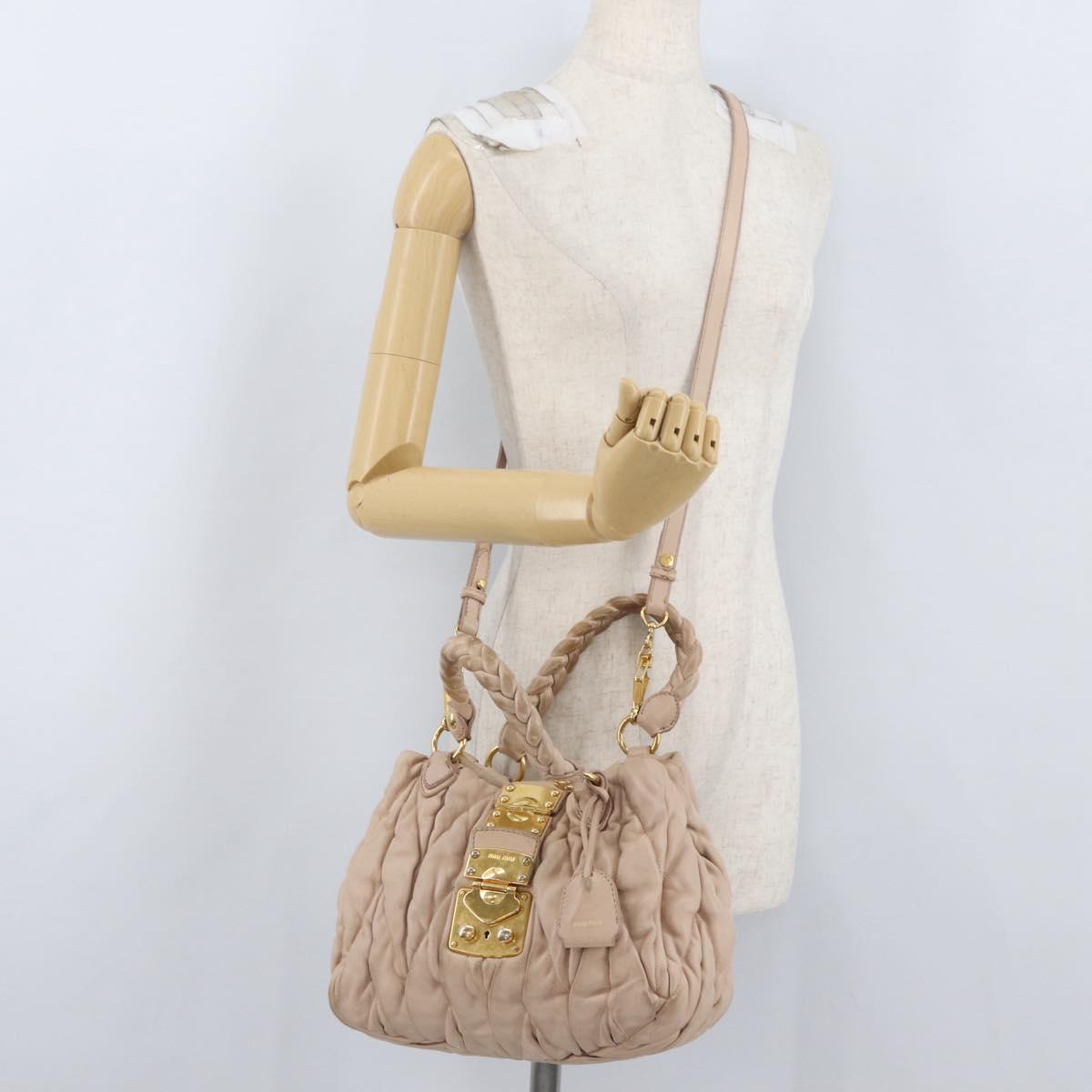 Miu Miu Matelasse Hand Bag Leather 2way Pink Gold Auth am11053A
