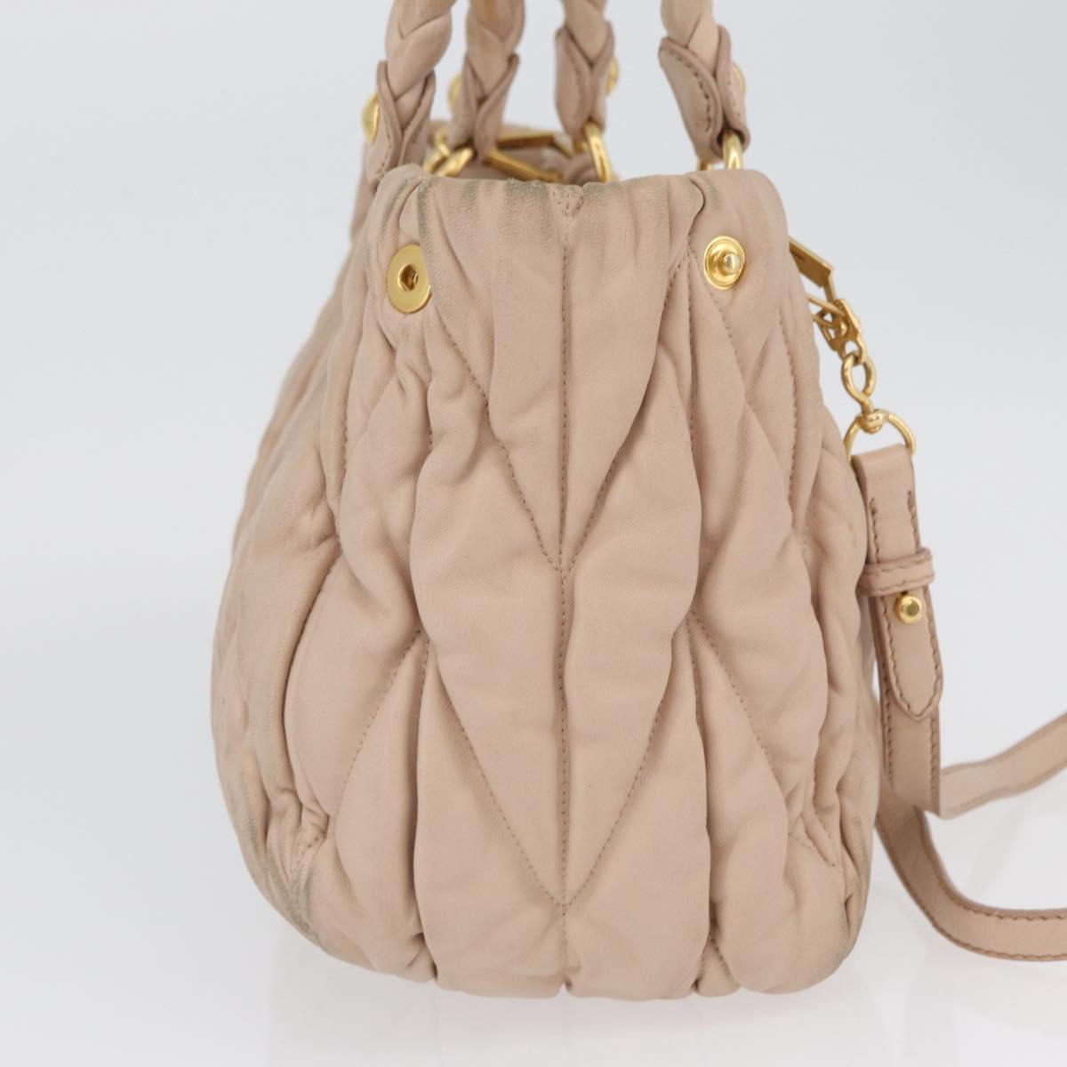 Miu Miu Matelasse Hand Bag Leather 2way Pink Gold Auth am11053A