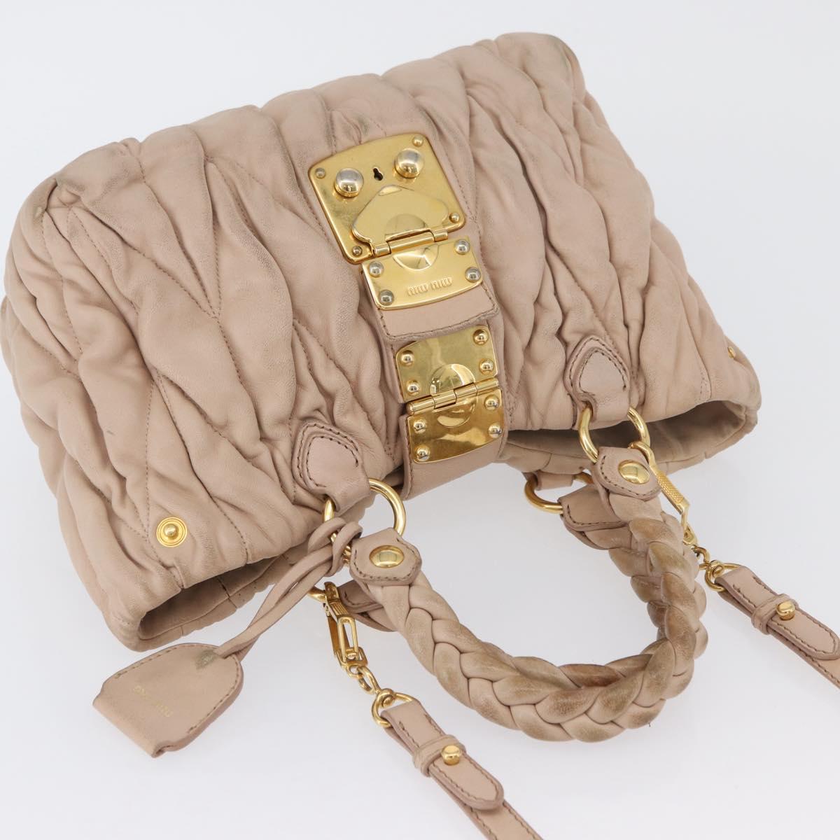 Miu Miu Matelasse Hand Bag Leather 2way Pink Gold Auth am11053A